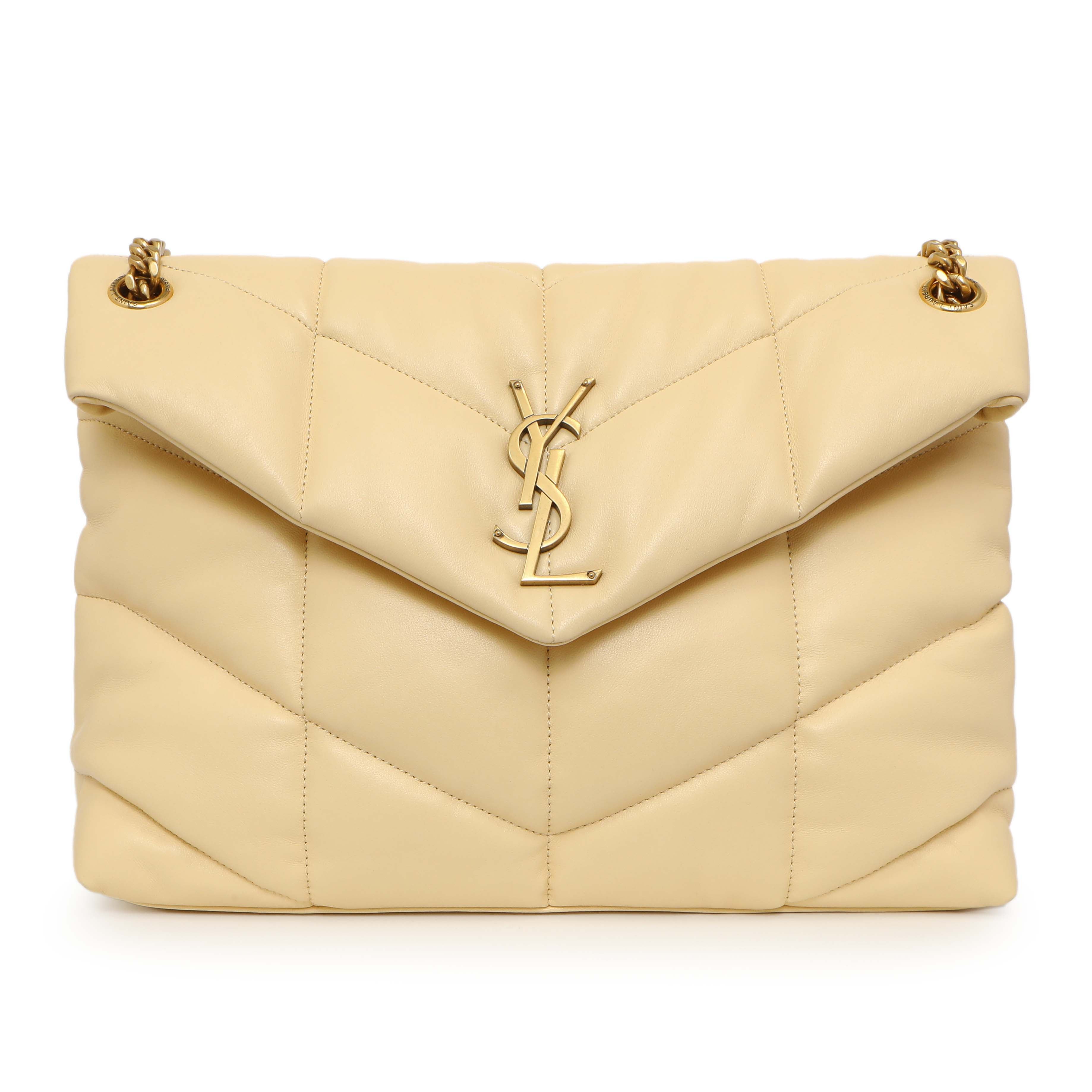 Saint Laurent Jaune Pale Lambskin Medium Loulou Puffer