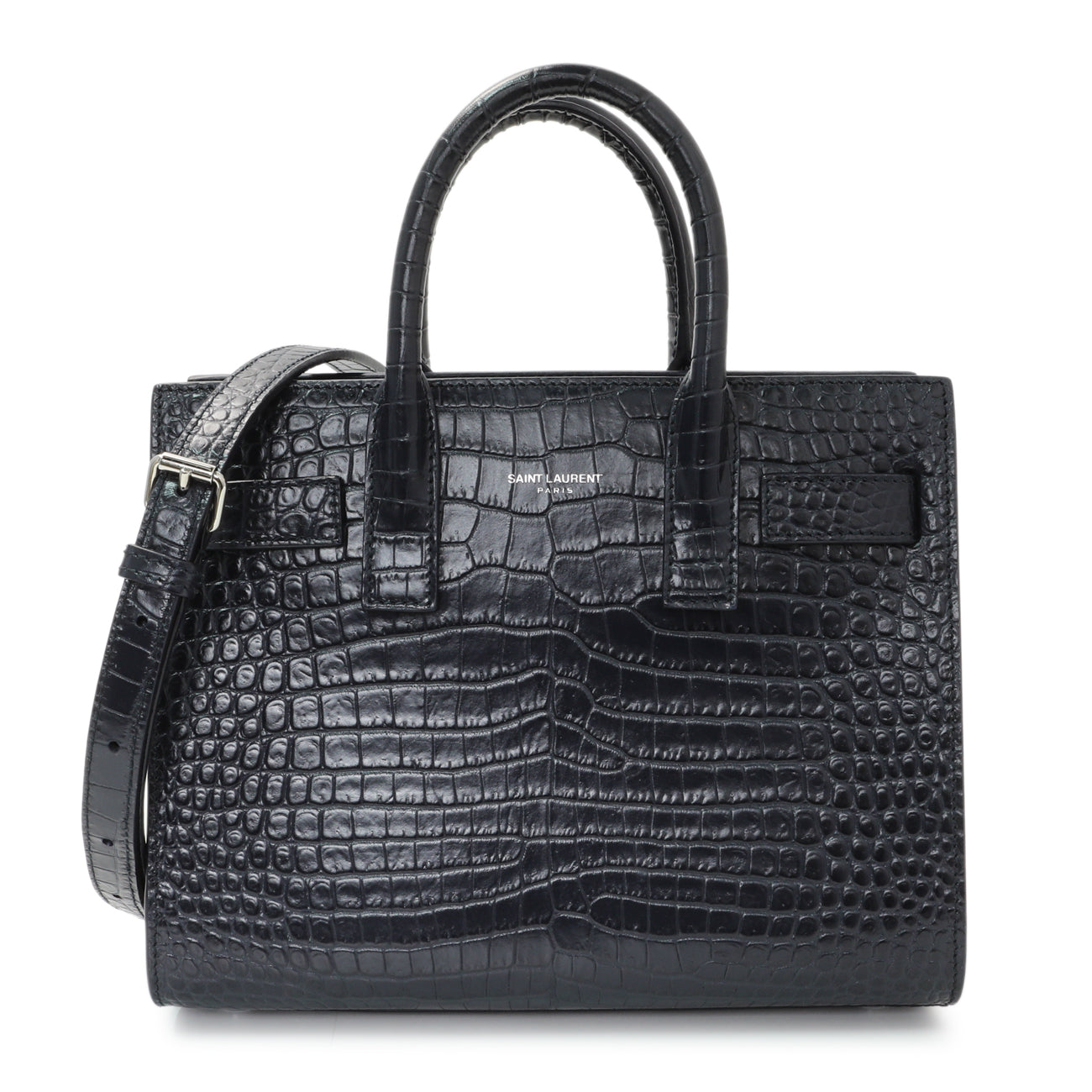 Saint Laurent Calfskin Crocodile Embossed Nano Sac De Jour