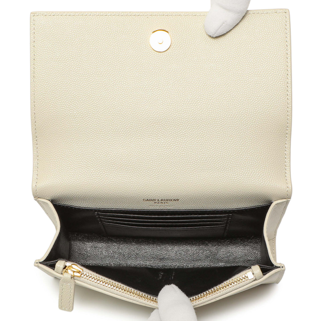 Saint Laurent White Grain De Poudre Monogram Kate Belt Bag