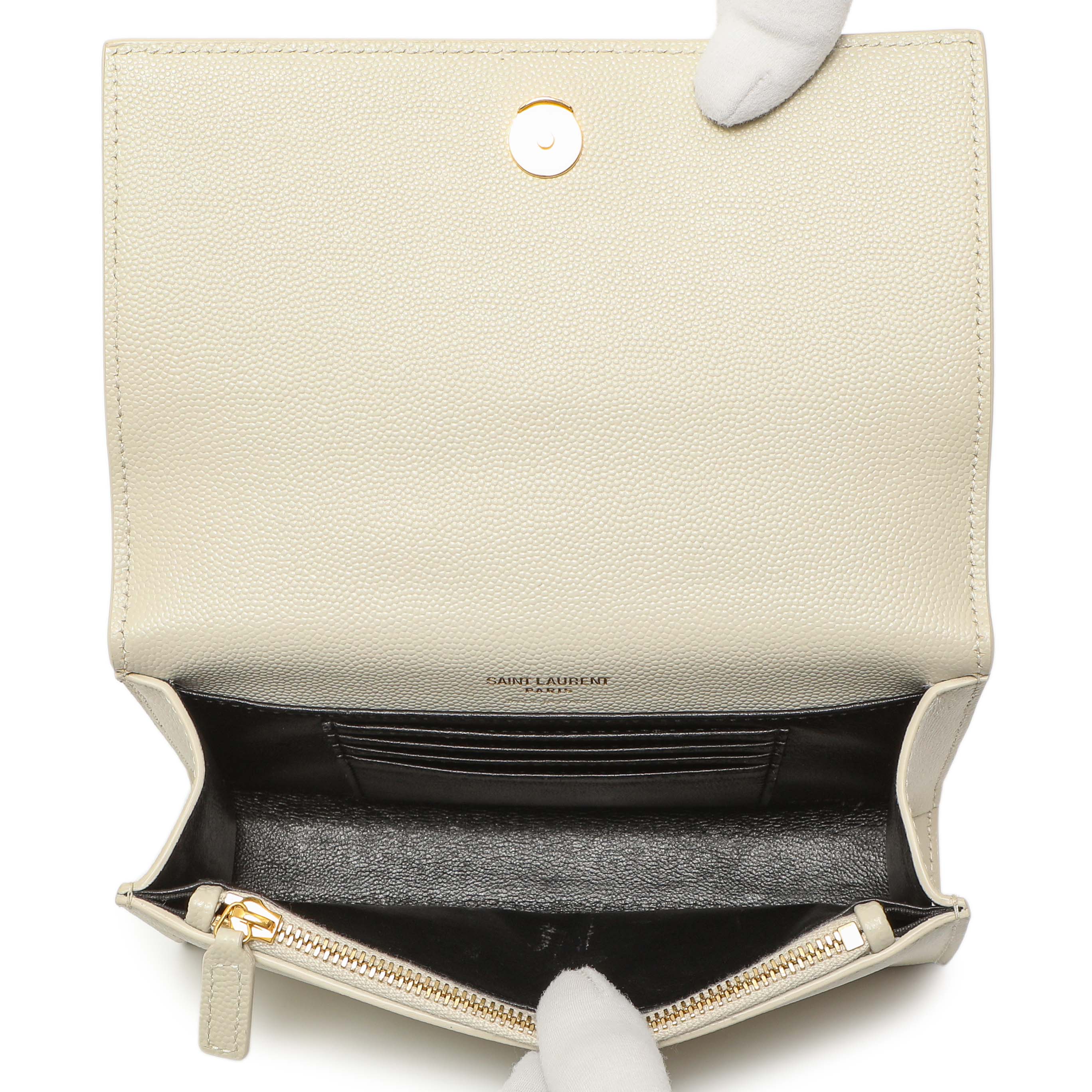 Saint Laurent White Grain De Poudre Monogram Kate Belt Bag