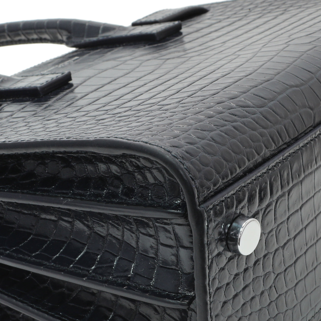 Saint Laurent Calfskin Crocodile Embossed Nano Sac De Jour