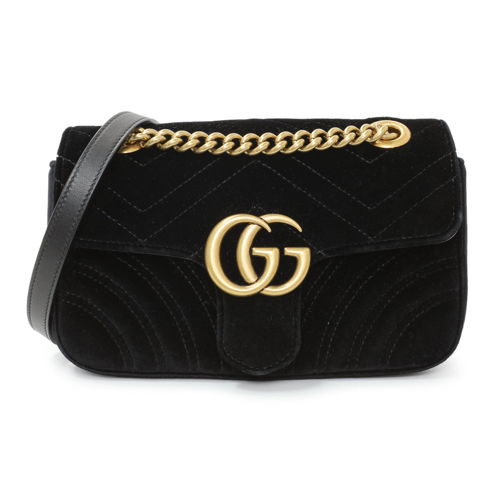 Gucci Black Velvet Matelasse Mini GG Marmont Shoulder Bag
