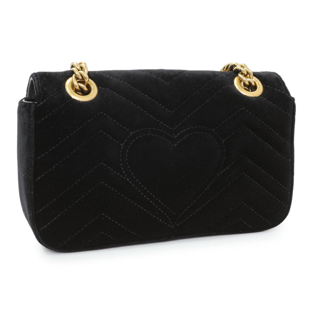 Gucci Black Velvet Matelasse Mini GG Marmont Shoulder Bag