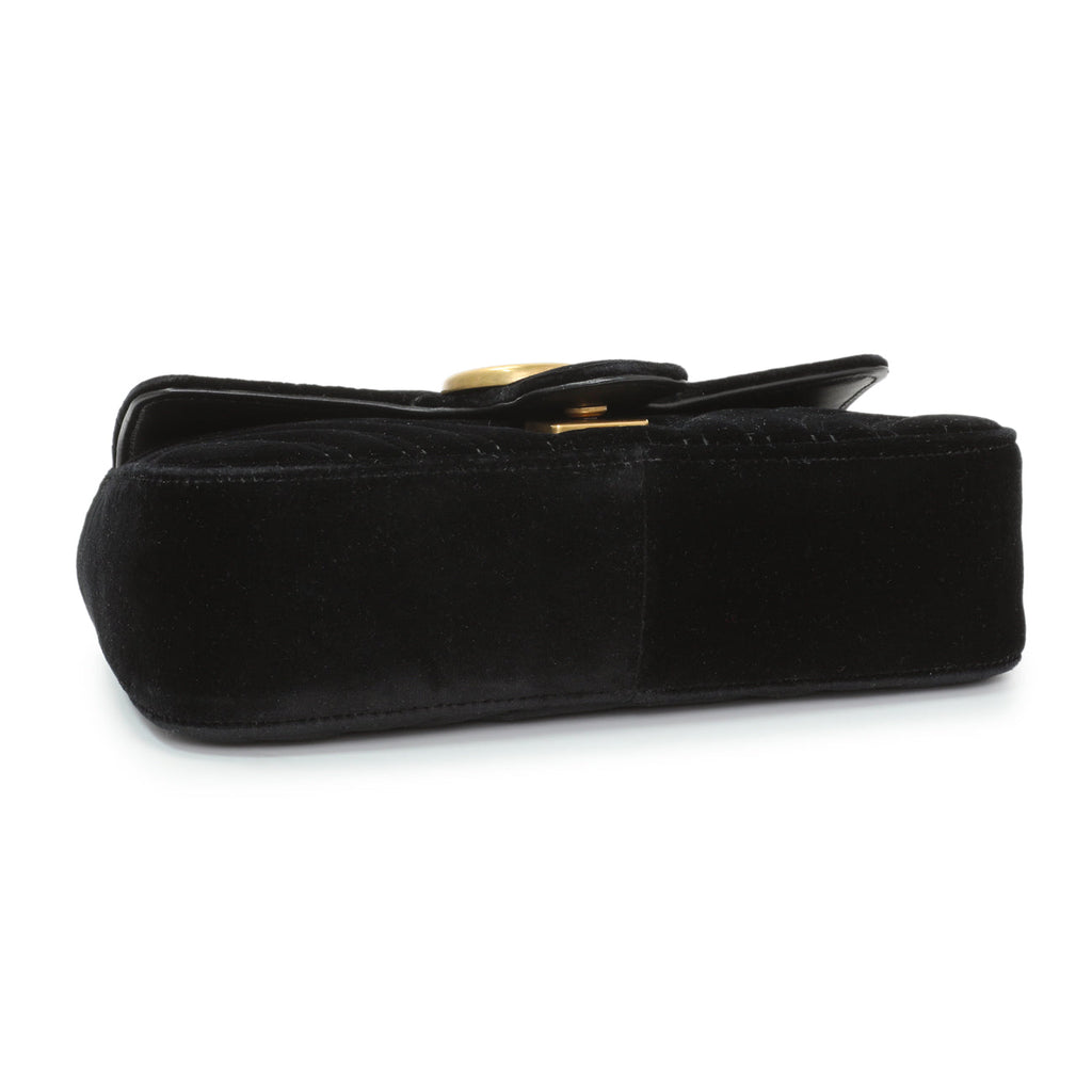 Gucci Black Velvet Matelasse Mini GG Marmont Shoulder Bag