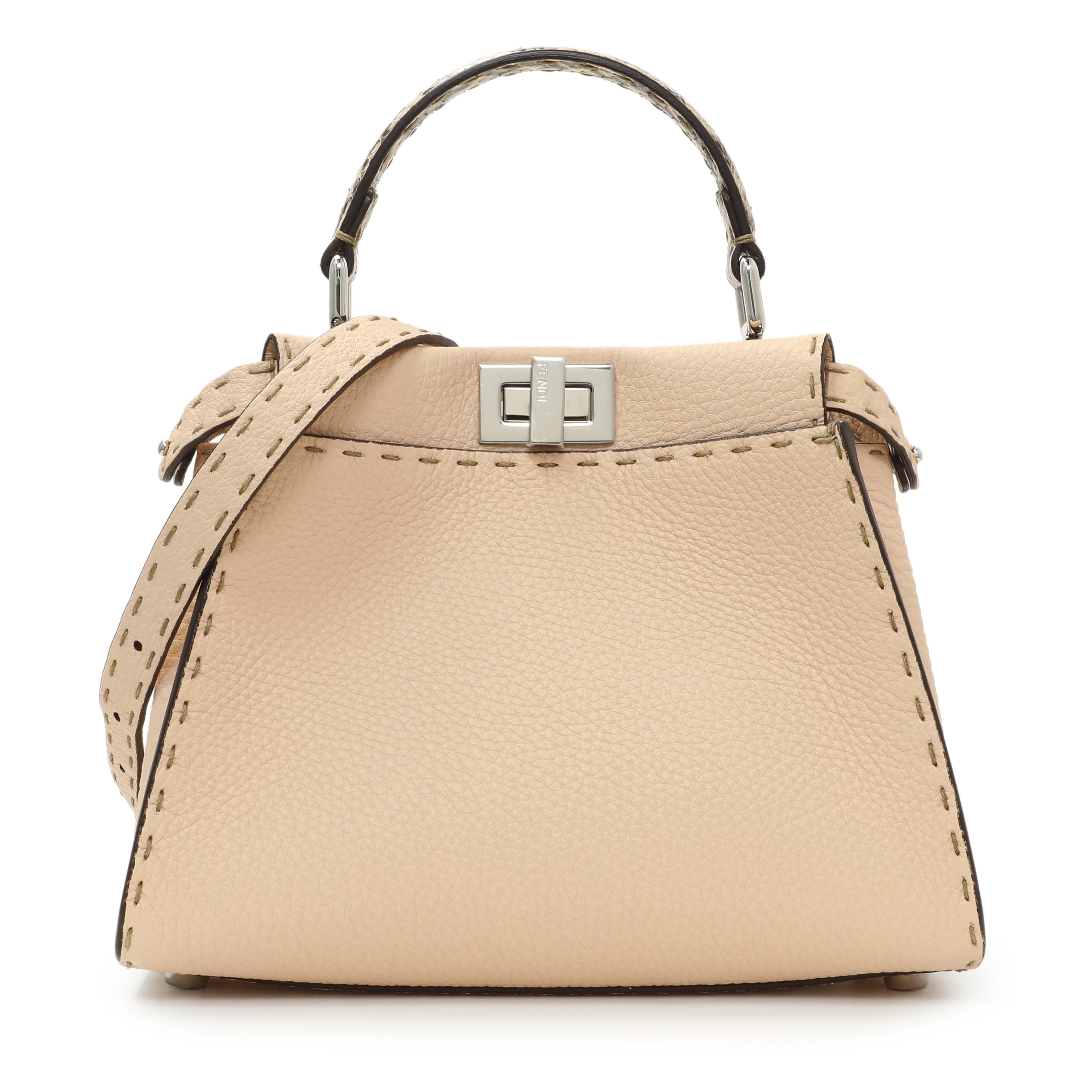 Fendi Plaster Cuoio Romano Snakeskin Selleria Mini Peekaboo Iconic Satchel