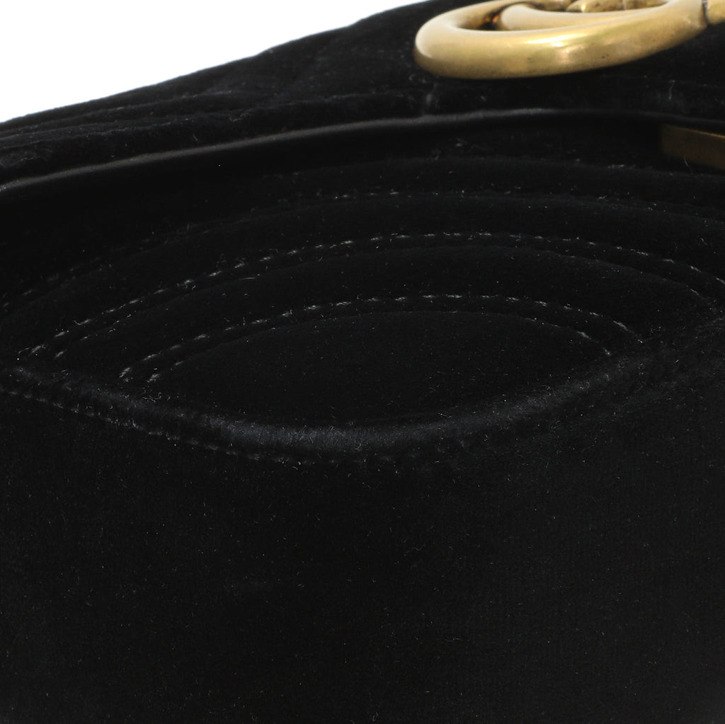 Gucci Black Velvet Matelasse Mini GG Marmont Shoulder Bag