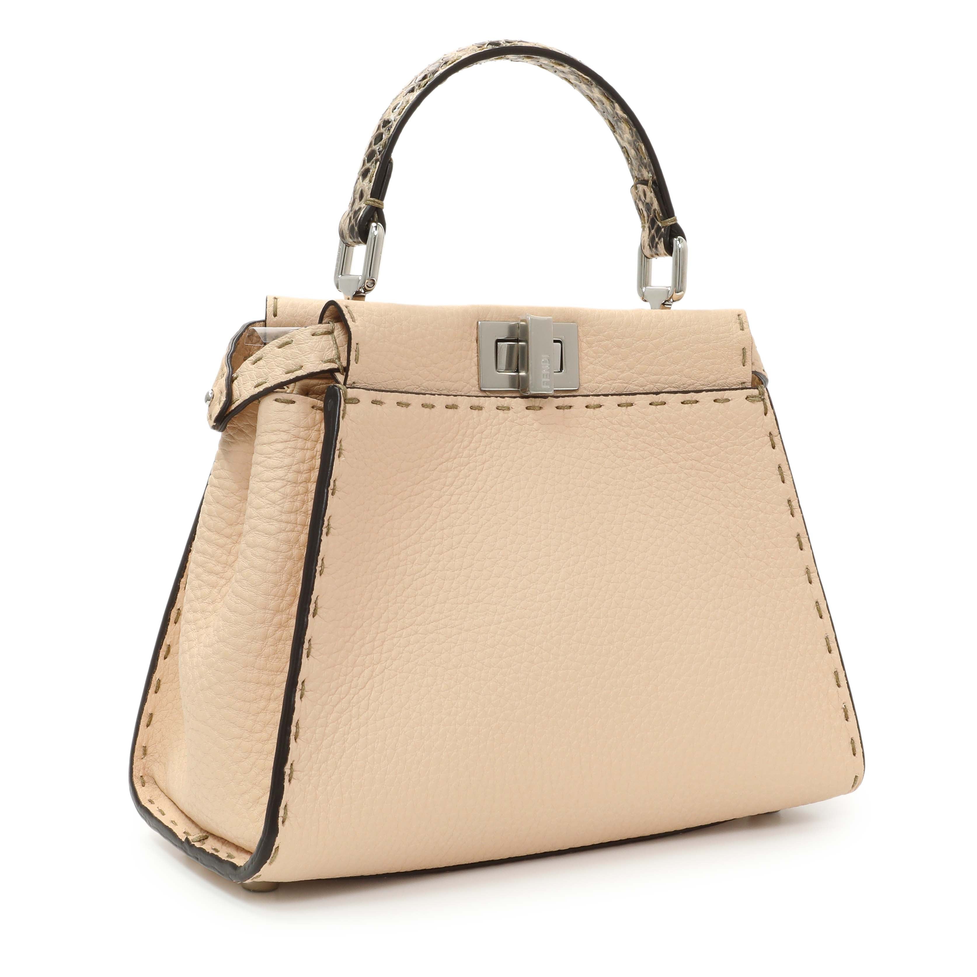 Fendi Plaster Cuoio Romano Snakeskin Selleria Mini Peekaboo Iconic Satchel