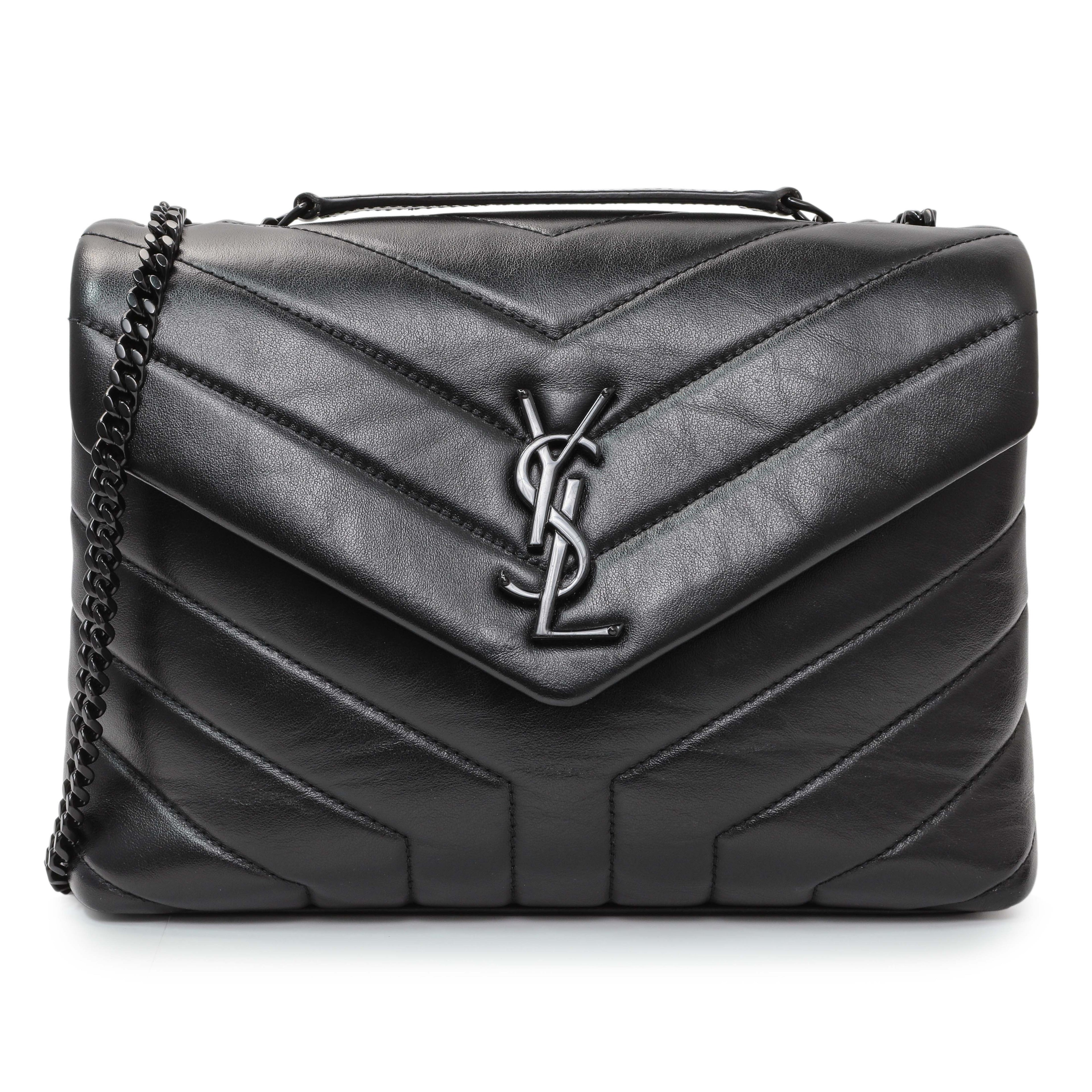 Saint Laurent Black Calfskin Y Quilted Monogram Small Loulou Chain Satchel