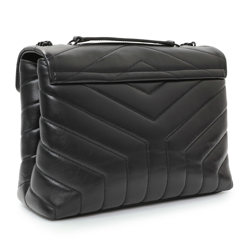 Saint Laurent Black Calfskin Y Quilted Monogram Small Loulou Chain Satchel