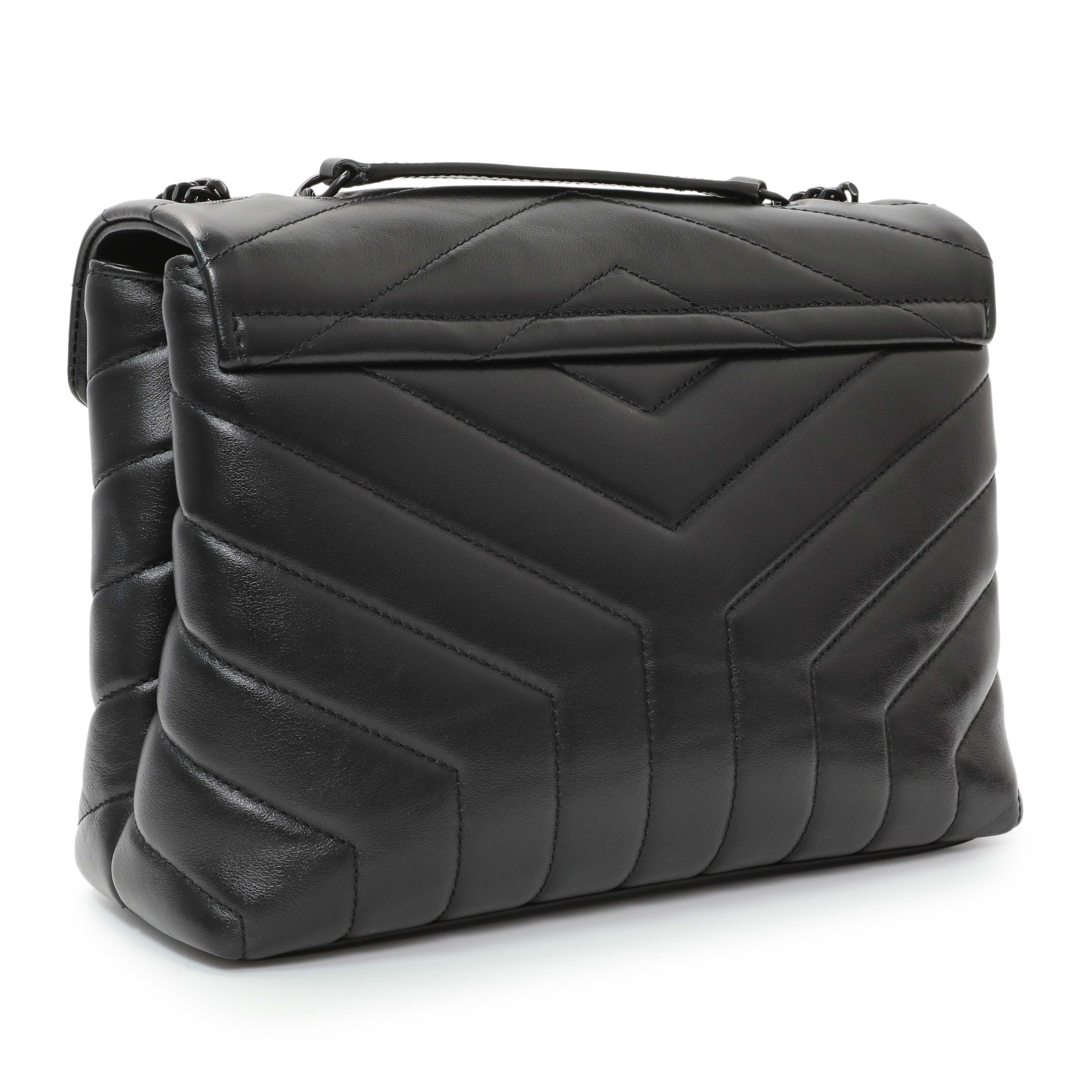 Saint Laurent Black Calfskin Y Quilted Monogram Small Loulou Chain Satchel