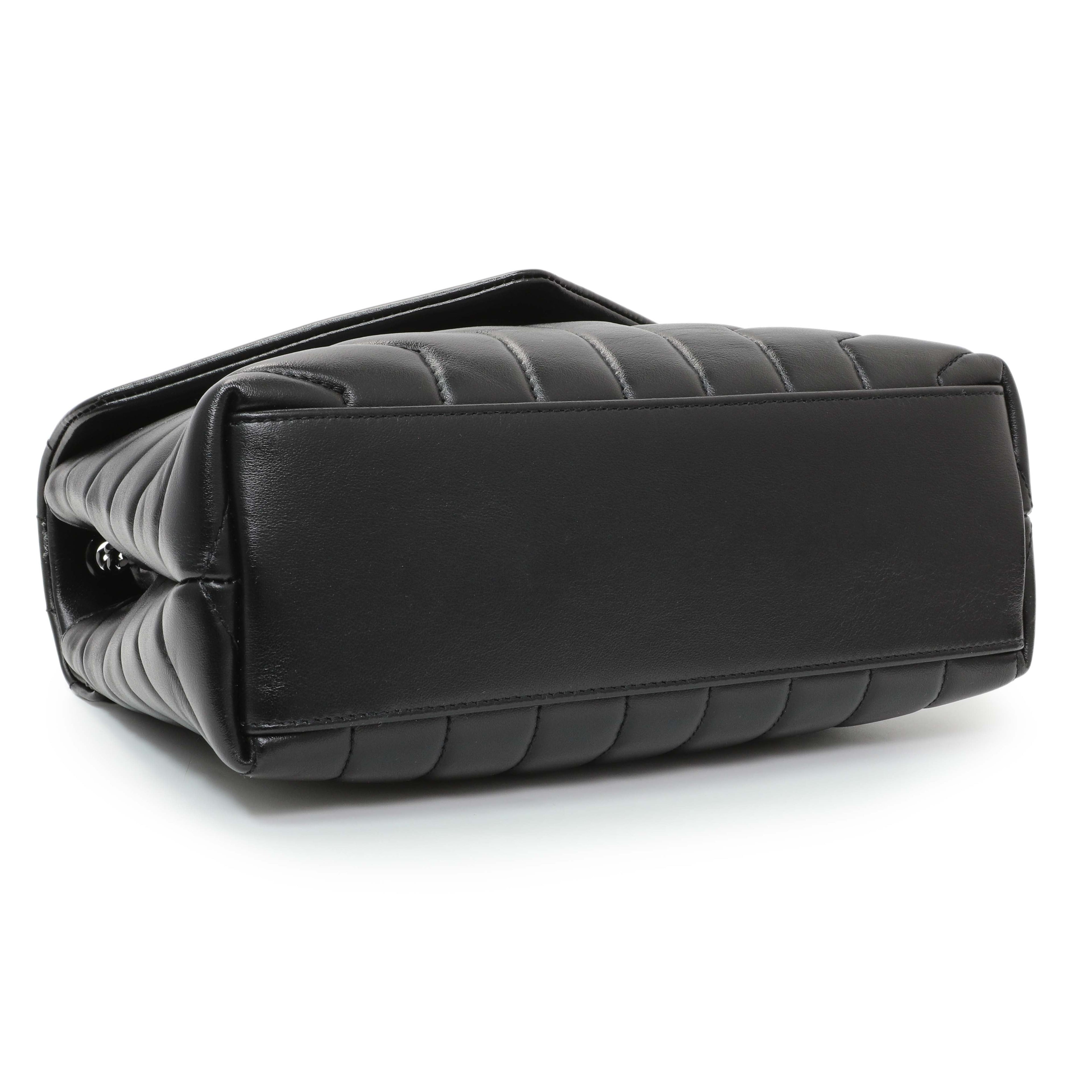 Saint Laurent Black Calfskin Y Quilted Monogram Small Loulou Chain Satchel