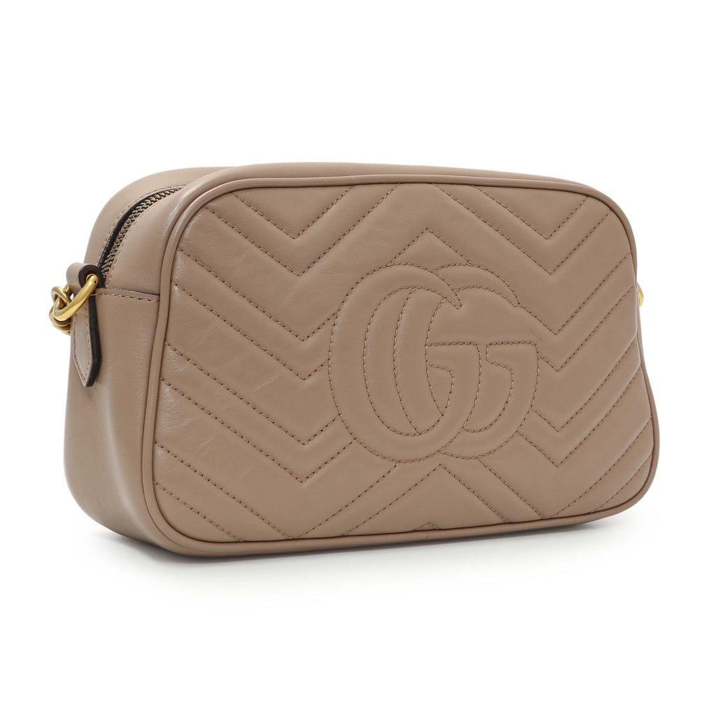 Gucci Porcelain Rose Calfskin Matelasse Small GG Marmont Chain Shoulder Bag