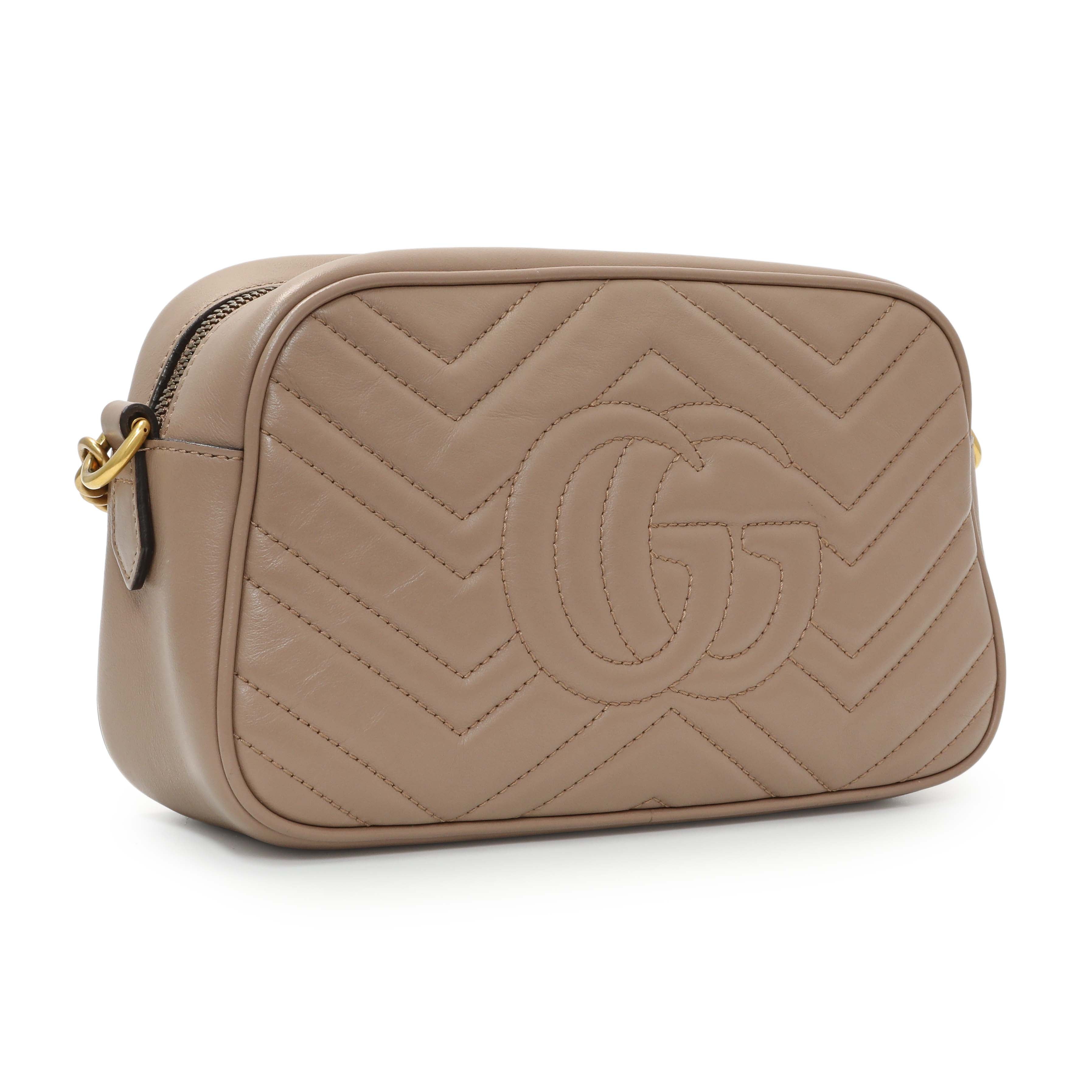 Gucci Porcelain Rose Calfskin Matelasse Small GG Marmont Chain Shoulder Bag