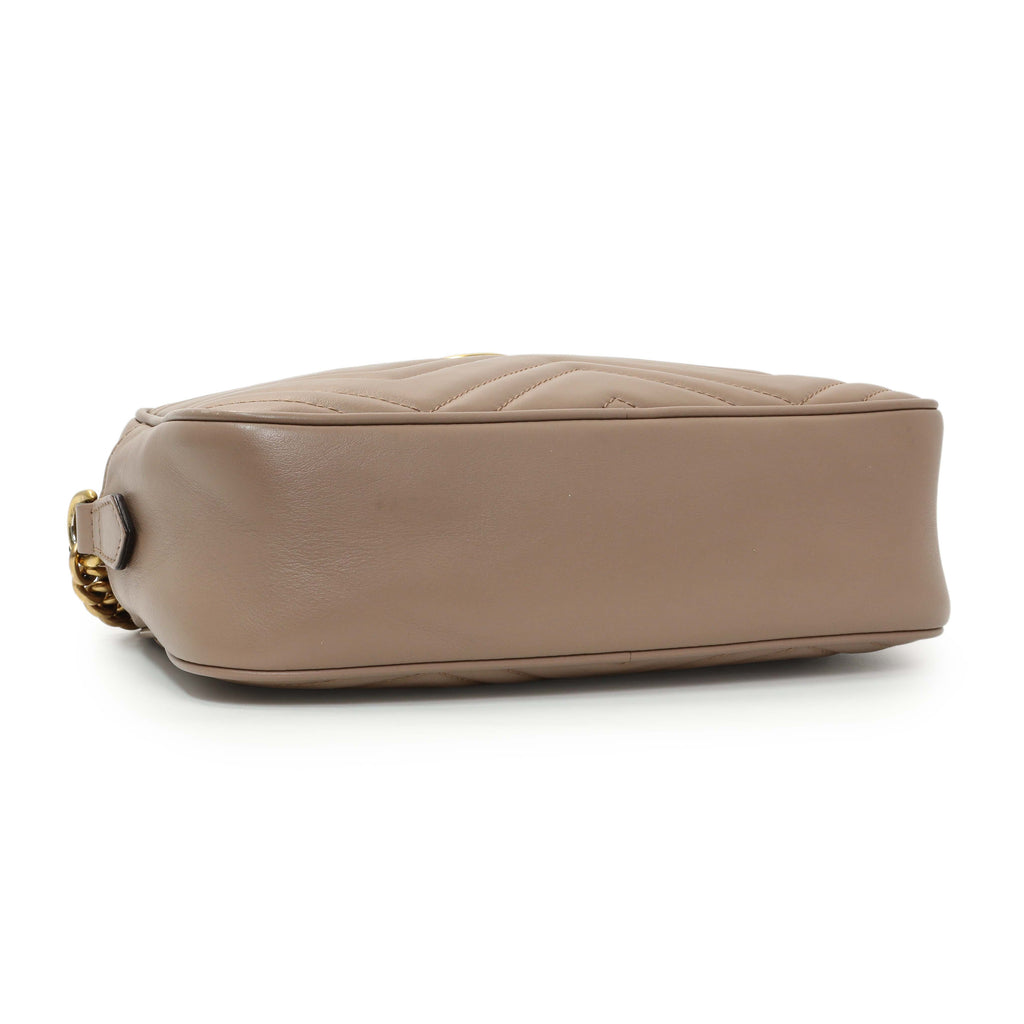 Gucci Porcelain Rose Calfskin Matelasse Small GG Marmont Chain Shoulder Bag