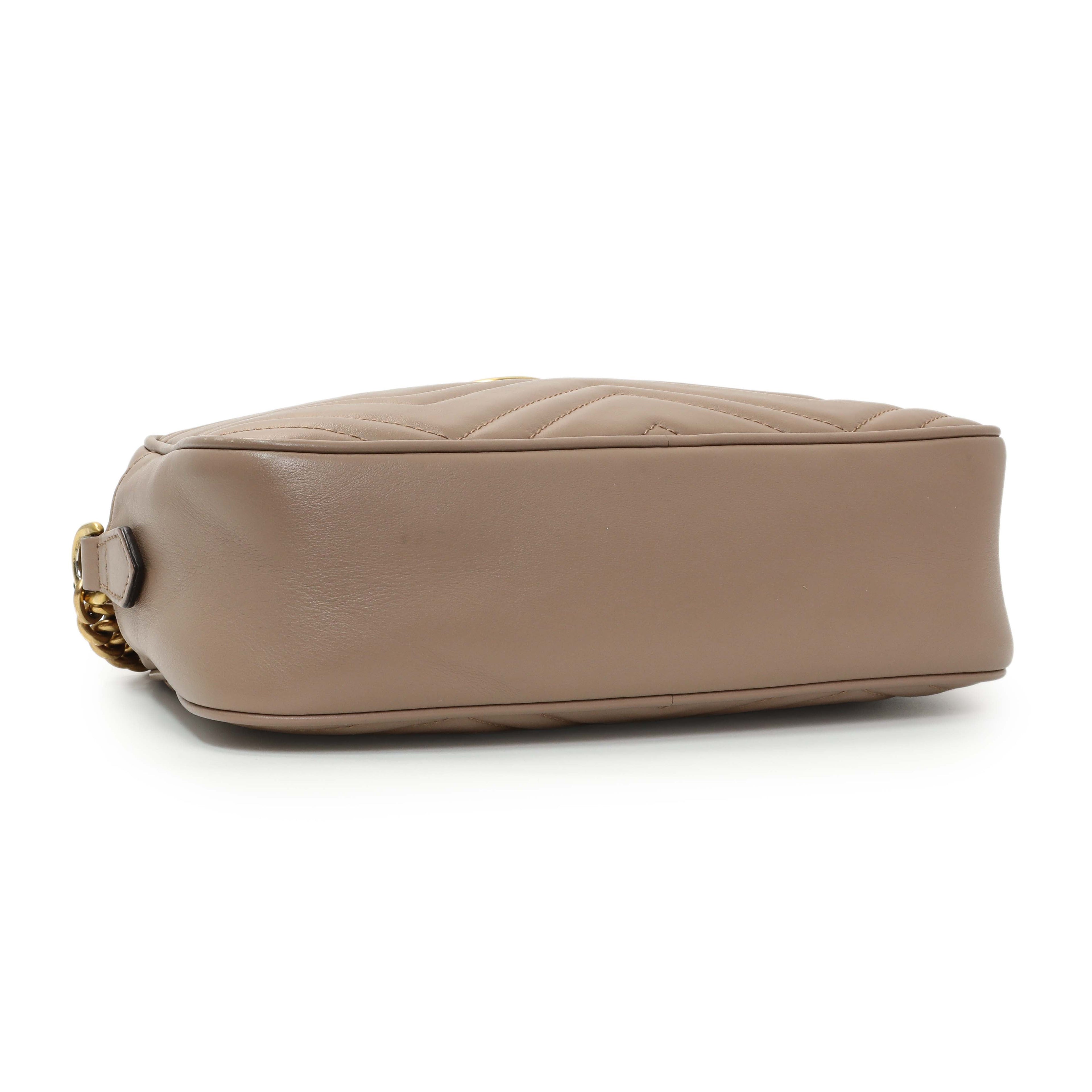 Gucci Porcelain Rose Calfskin Matelasse Small GG Marmont Chain Shoulder Bag