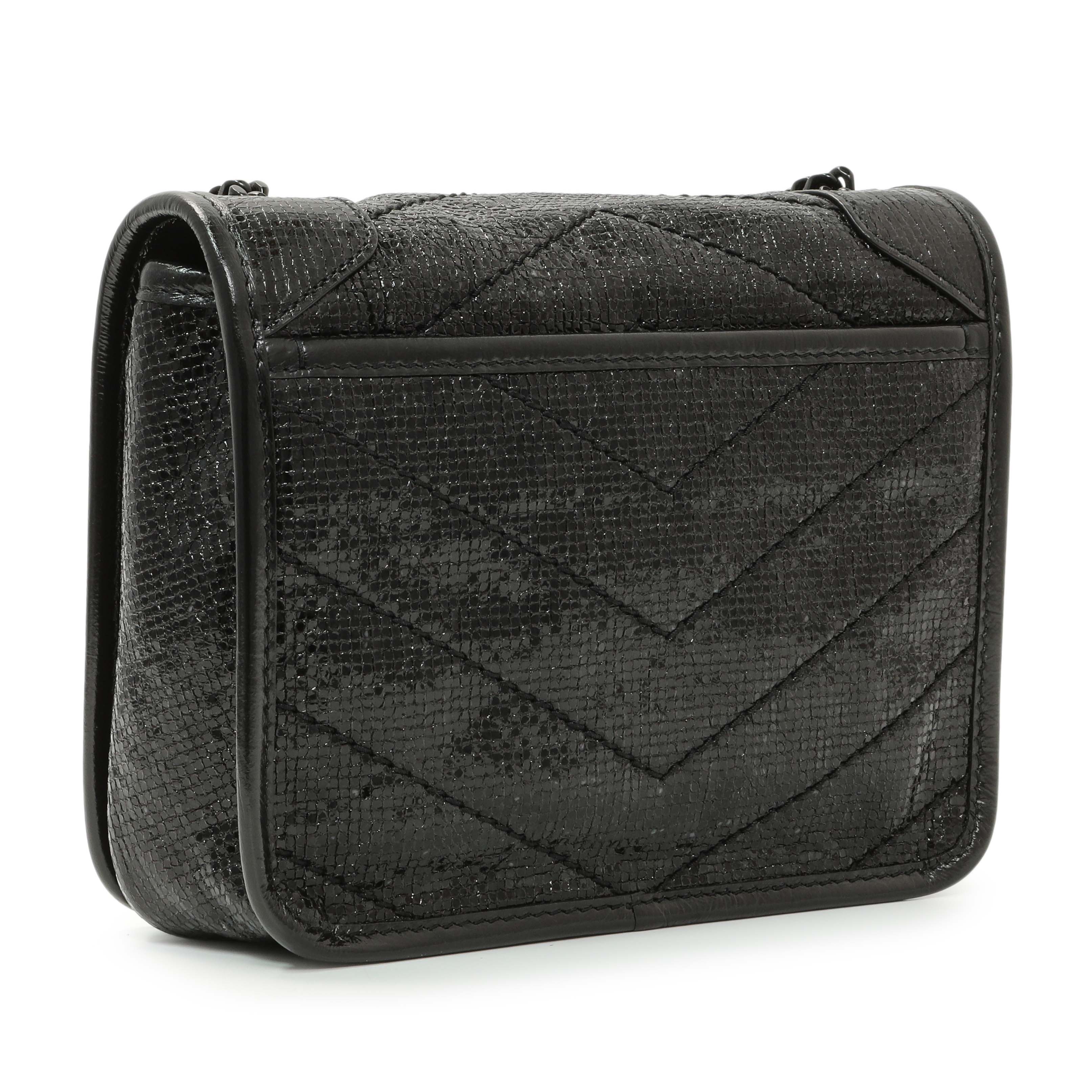 Saint Laurent Black Metallic Cracked Calfskin Monogram Niki Chain Wallet