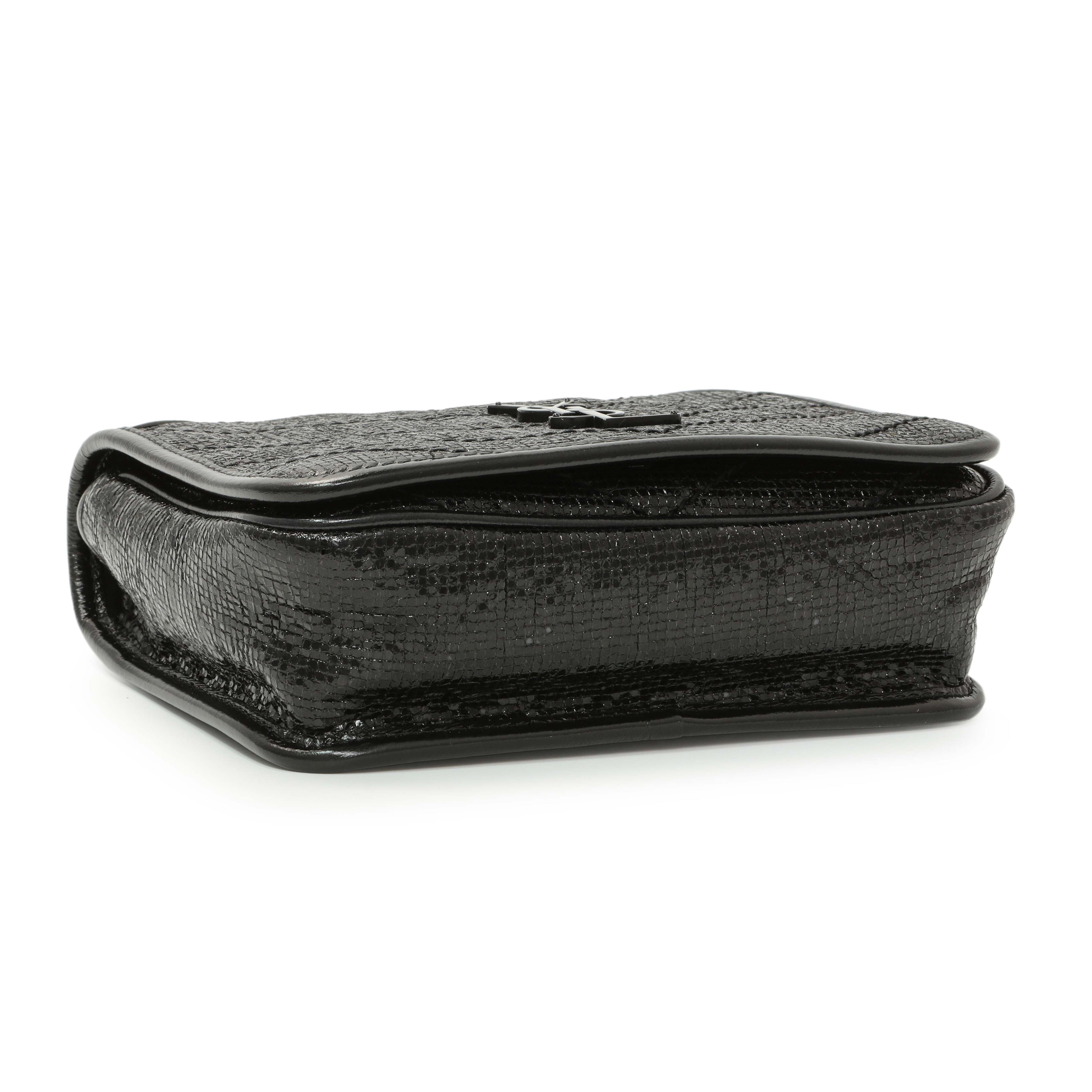 Saint Laurent Black Metallic Cracked Calfskin Monogram Niki Chain Wallet