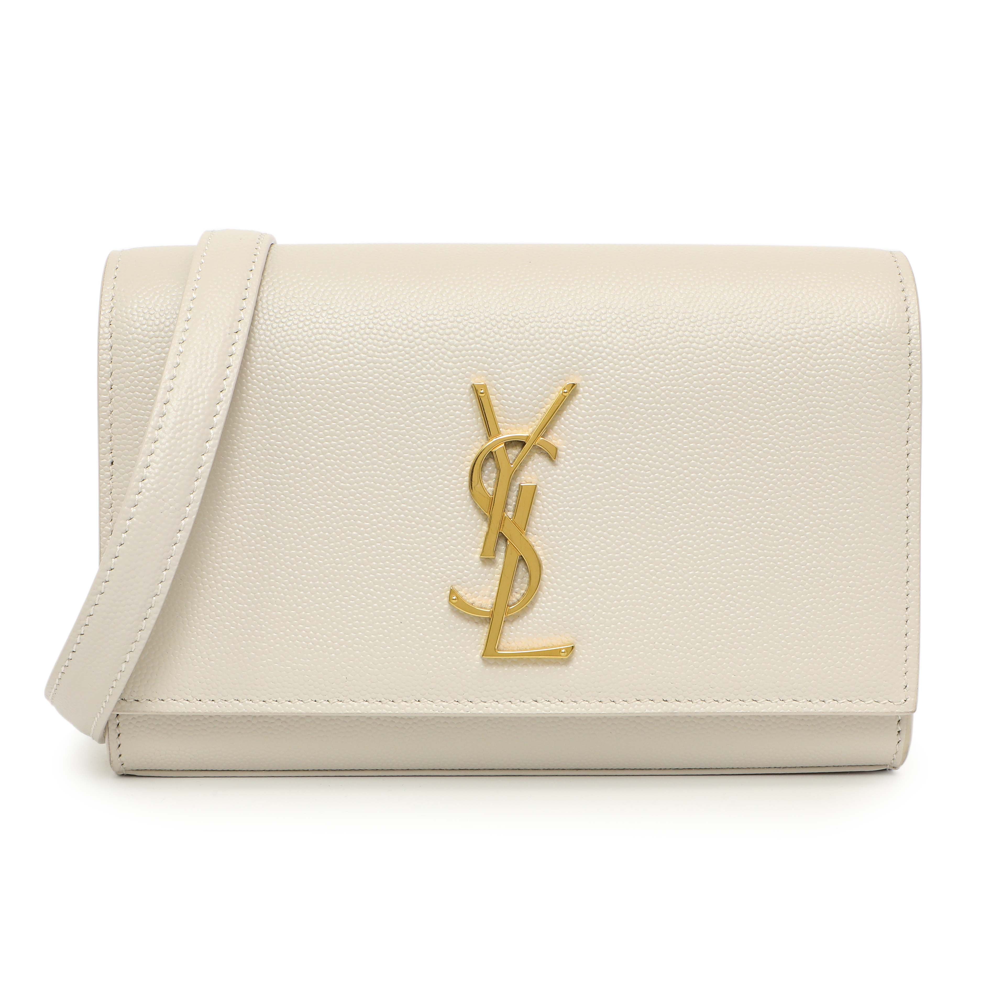 Saint Laurent White Grain De Poudre Monogram Kate Belt Bag