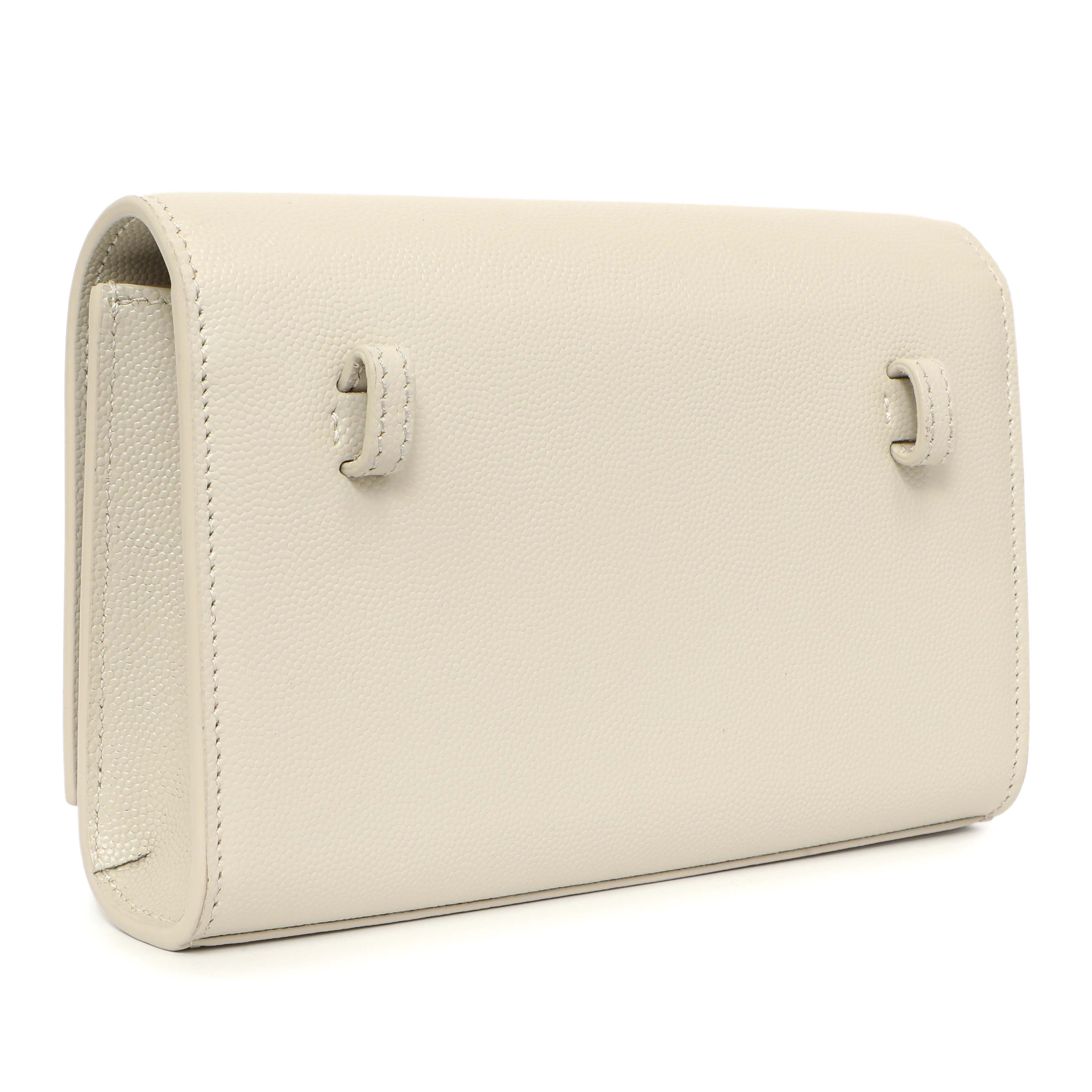 Saint Laurent White Grain De Poudre Monogram Kate Belt Bag