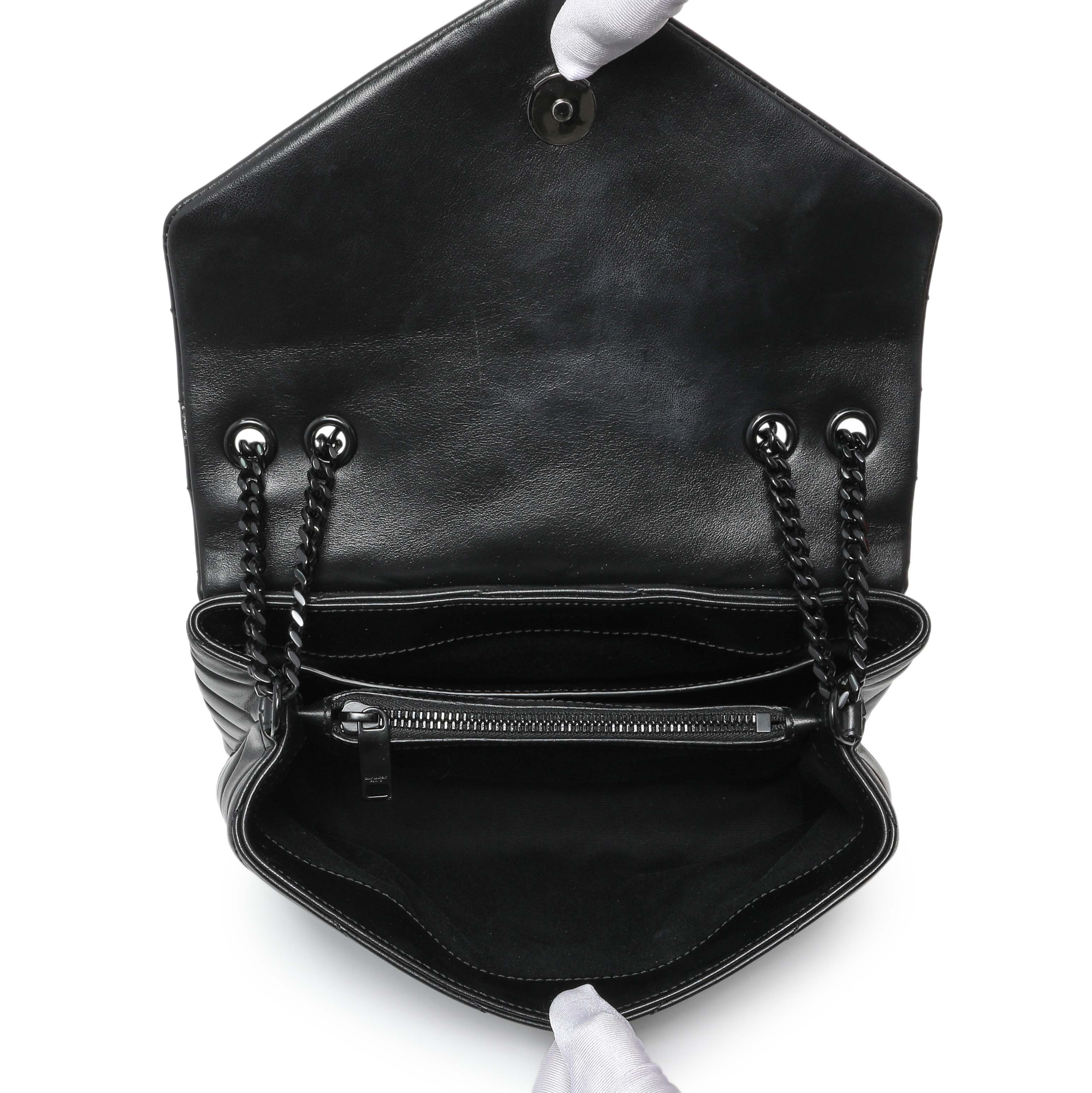 Saint Laurent Black Calfskin Y Quilted Monogram Small Loulou Chain Satchel