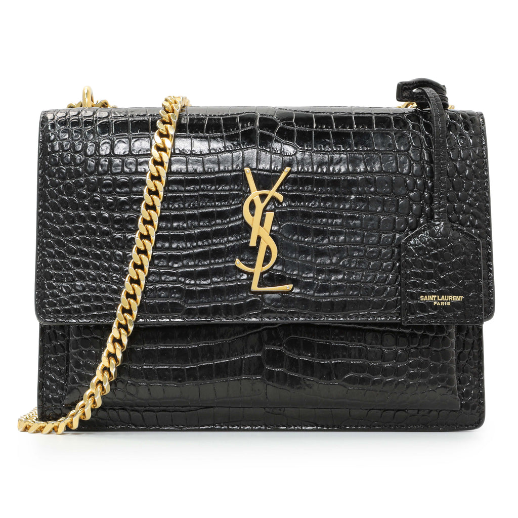 Saint Laurent Black Crocodile Embossed Calfskin Medium Monogram Sunset