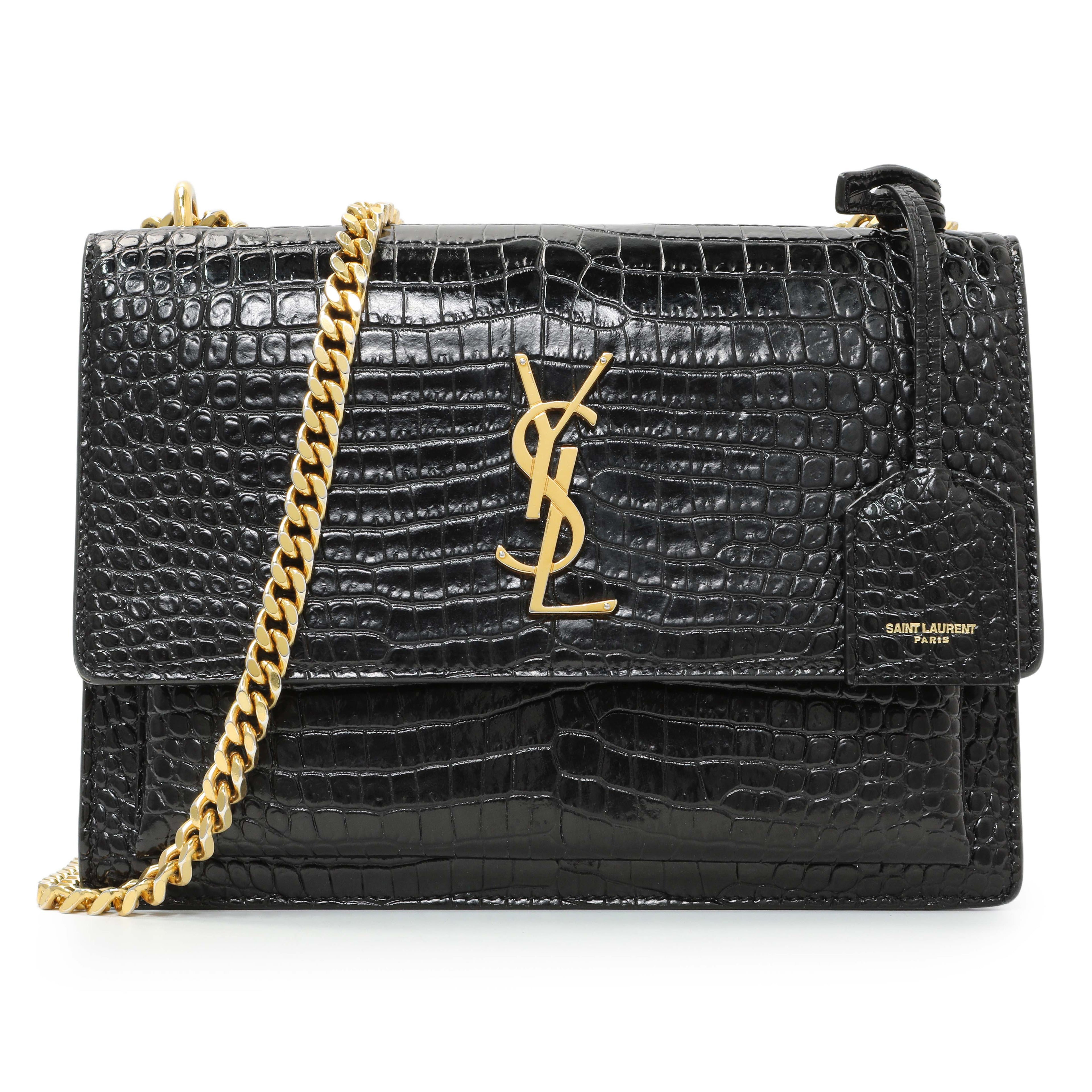 Saint Laurent Black Crocodile Embossed Calfskin Medium Monogram Sunset