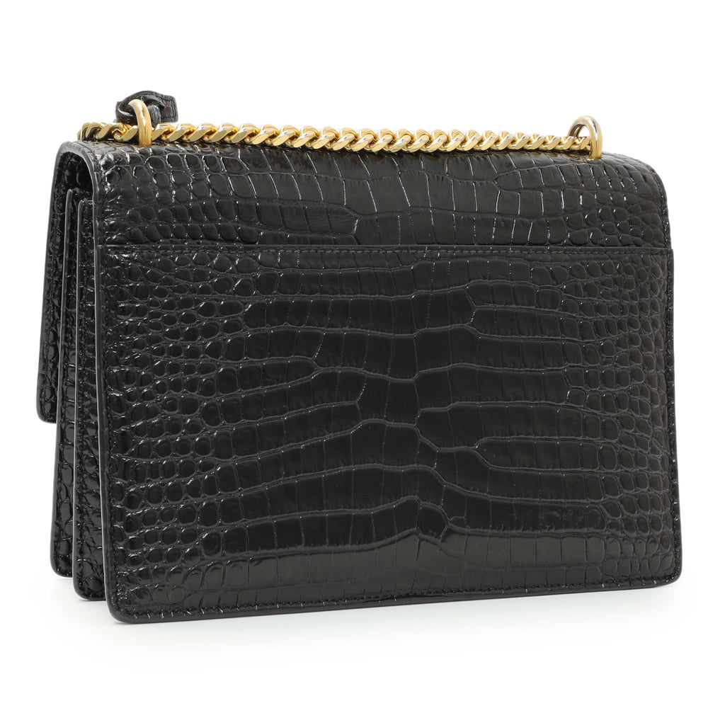Saint Laurent Black Crocodile Embossed Calfskin Medium Monogram Sunset