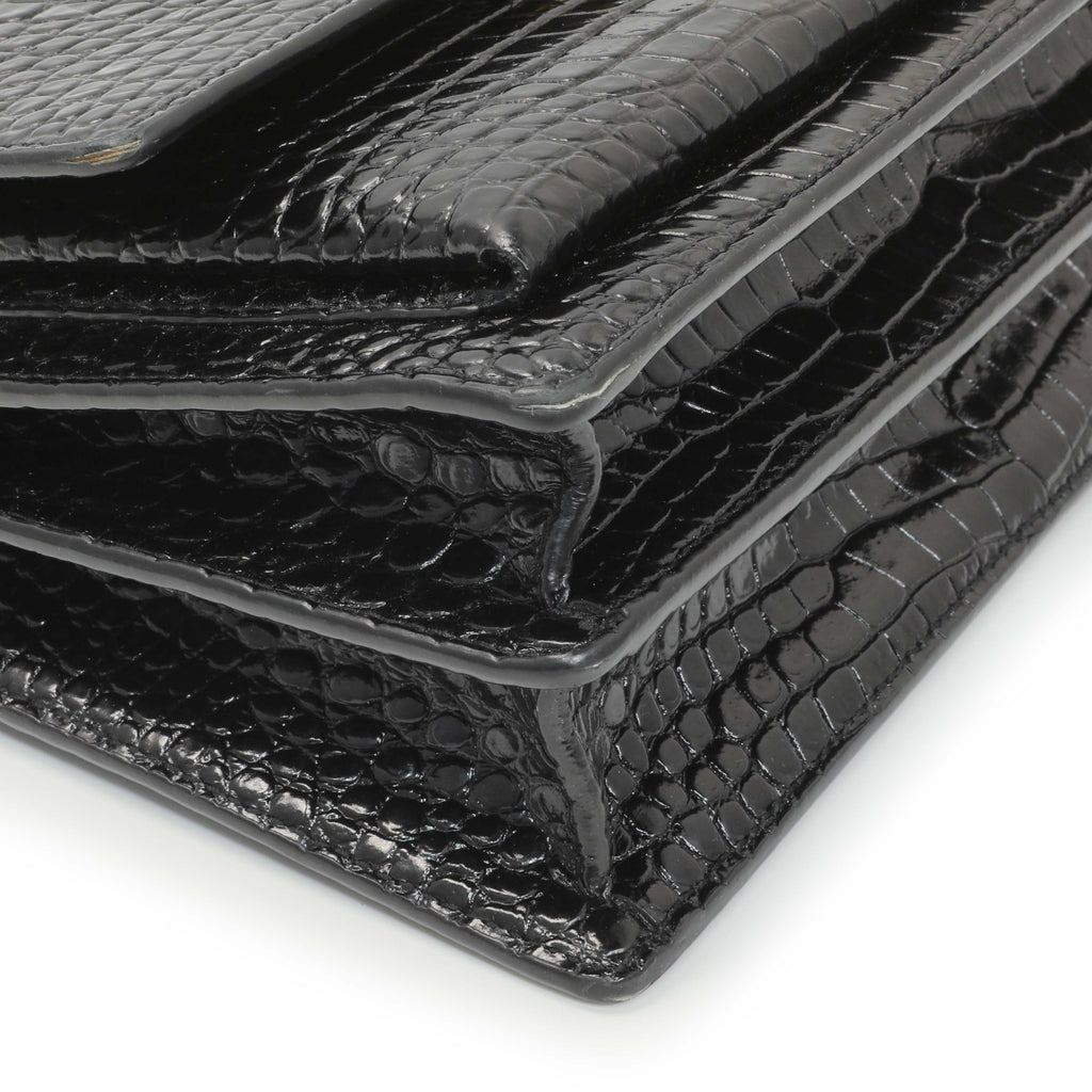 Saint Laurent Black Crocodile Embossed Calfskin Medium Monogram Sunset