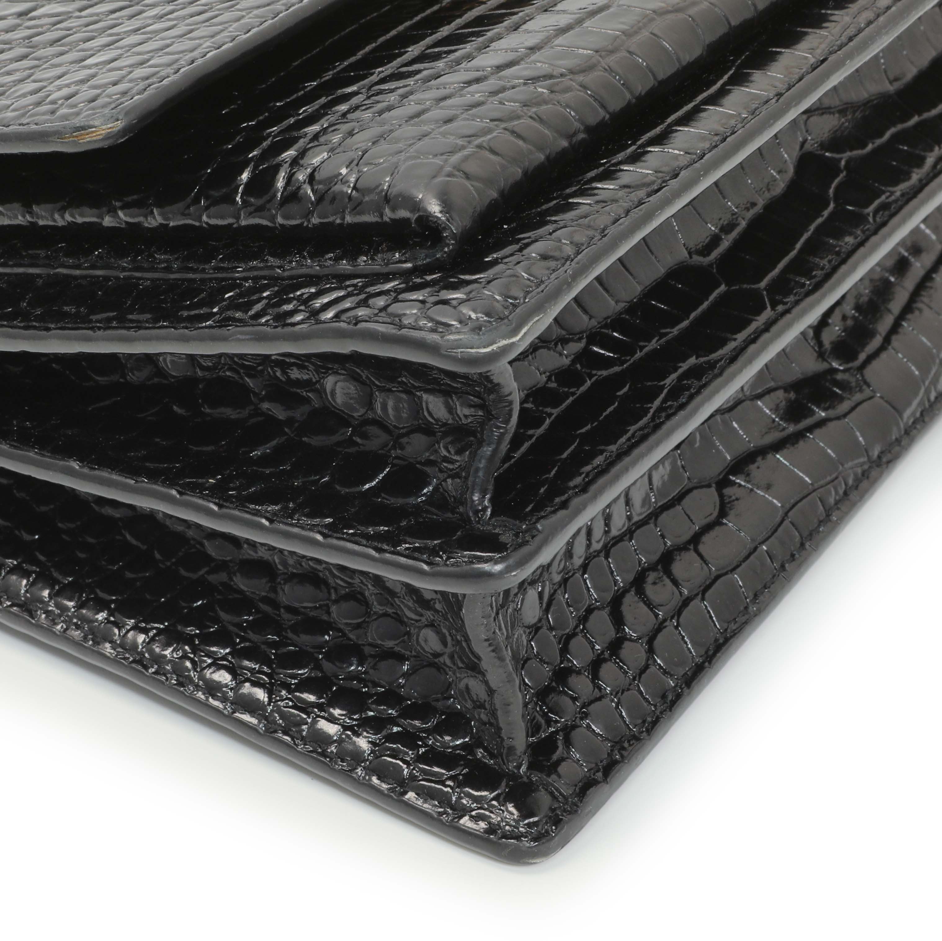 Saint Laurent Black Crocodile Embossed Calfskin Medium Monogram Sunset