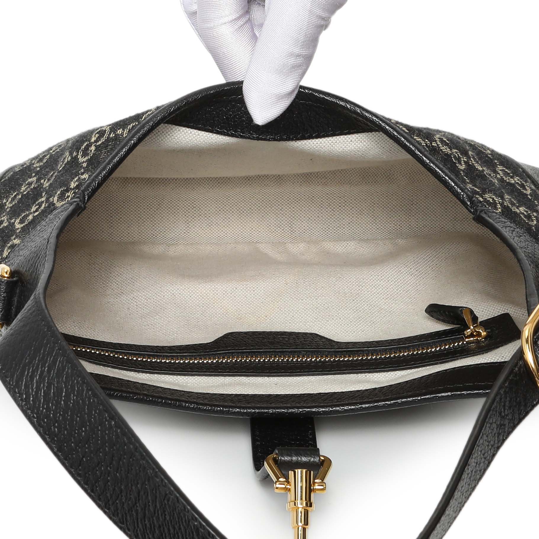 Gucci Black Jacquard Denim GG Monogram Small Jackie 1961 Hobo