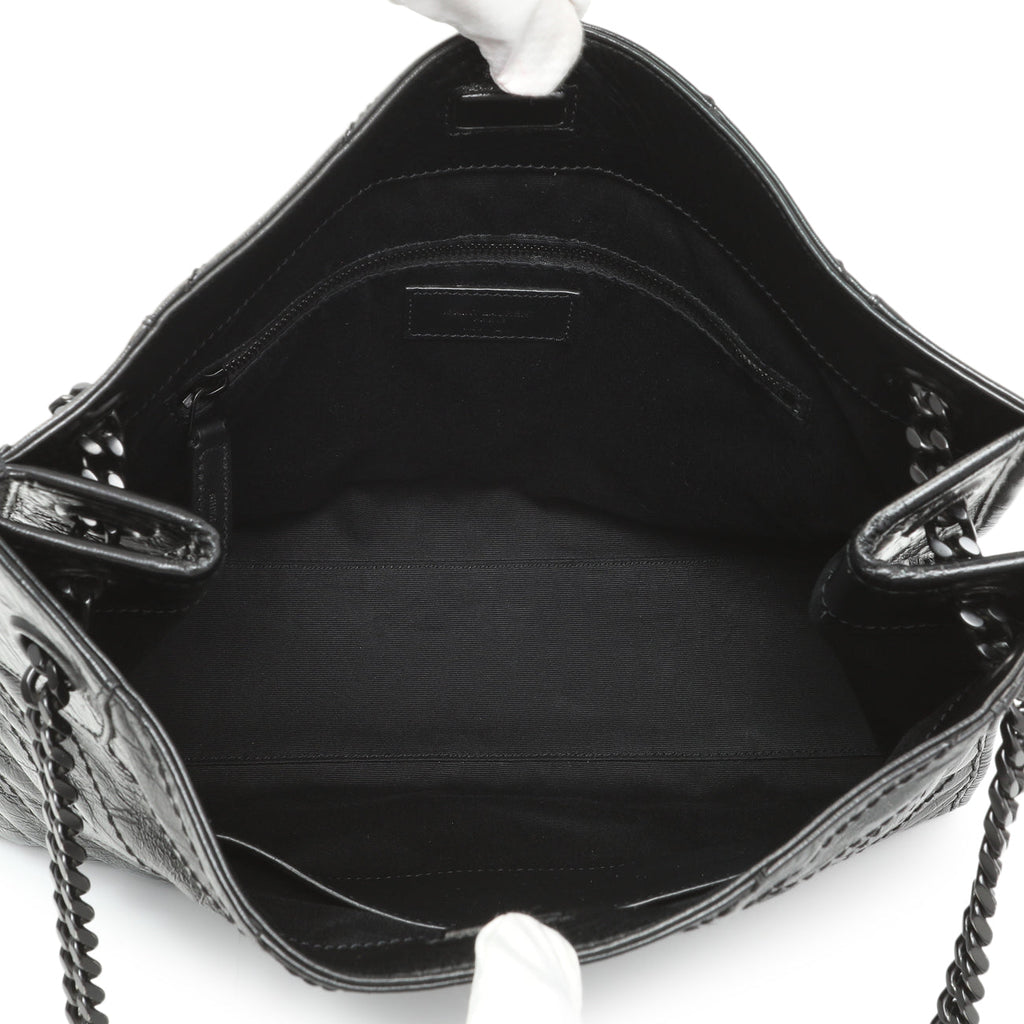 Saint Laurent Black Crinkled Calfskin Matelasse Monogram Medium Niki Shopper