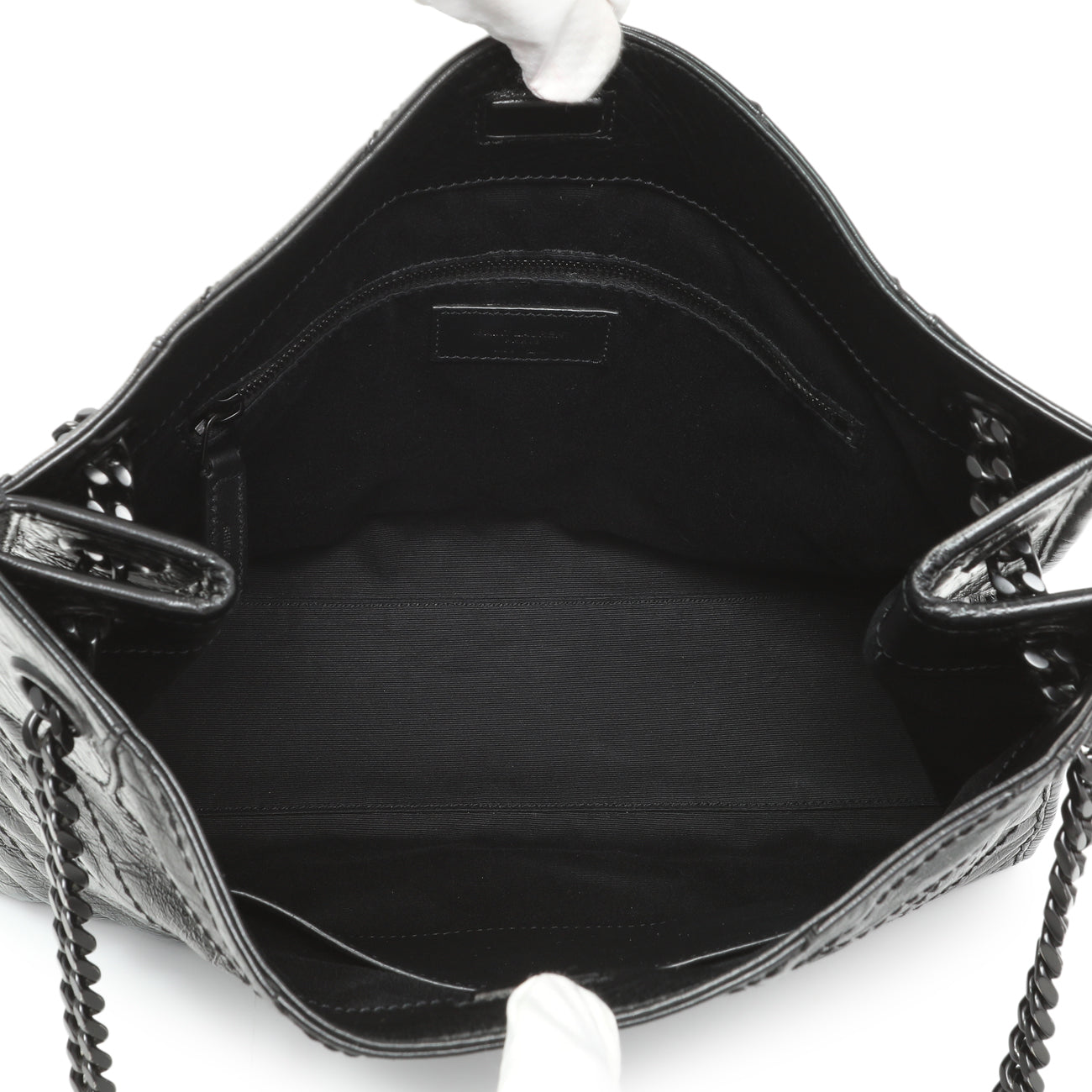Saint Laurent Black Crinkled Calfskin Matelasse Monogram Medium Niki Shopper