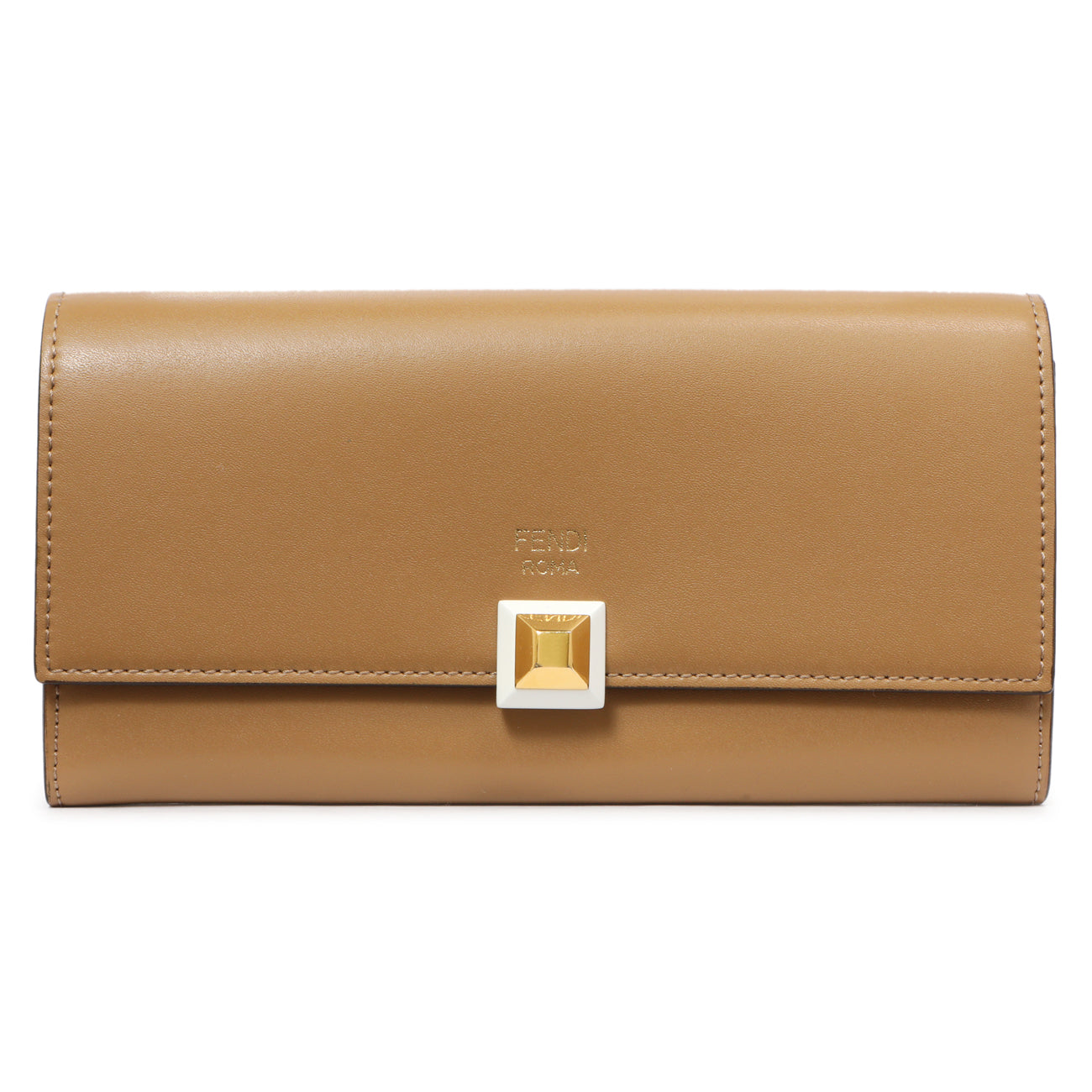 Fendi Brown Vitello Liberty Studded Continental Wallet