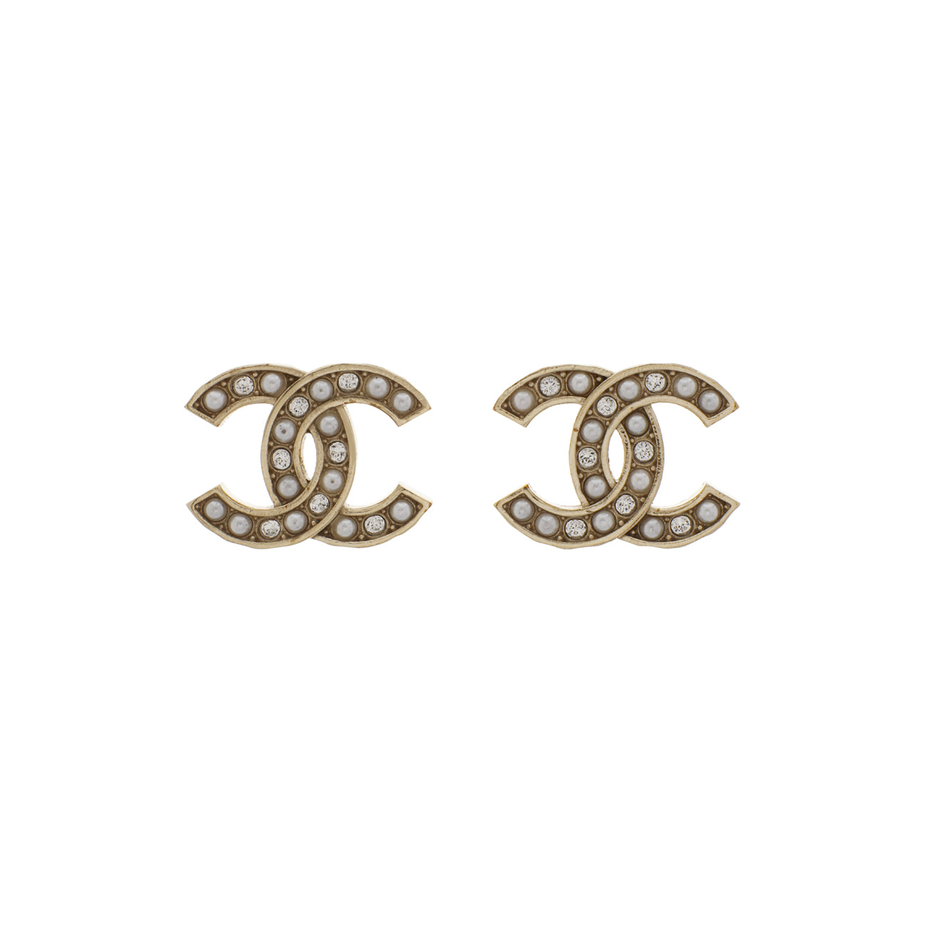 Chanel Crystal Pearl CC Earrings