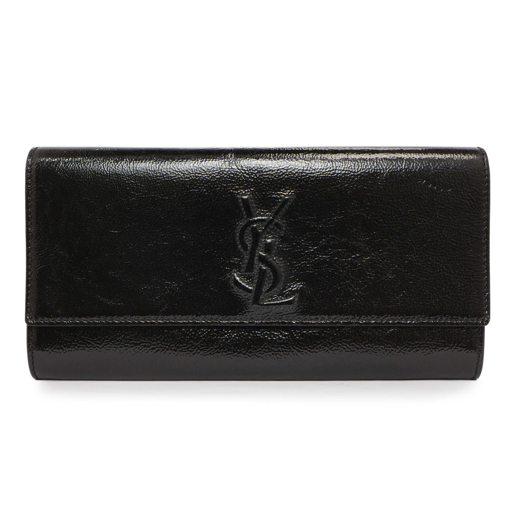 Saint Laurent Black Textured Patent Monogram Small Belle De Jour Clutch