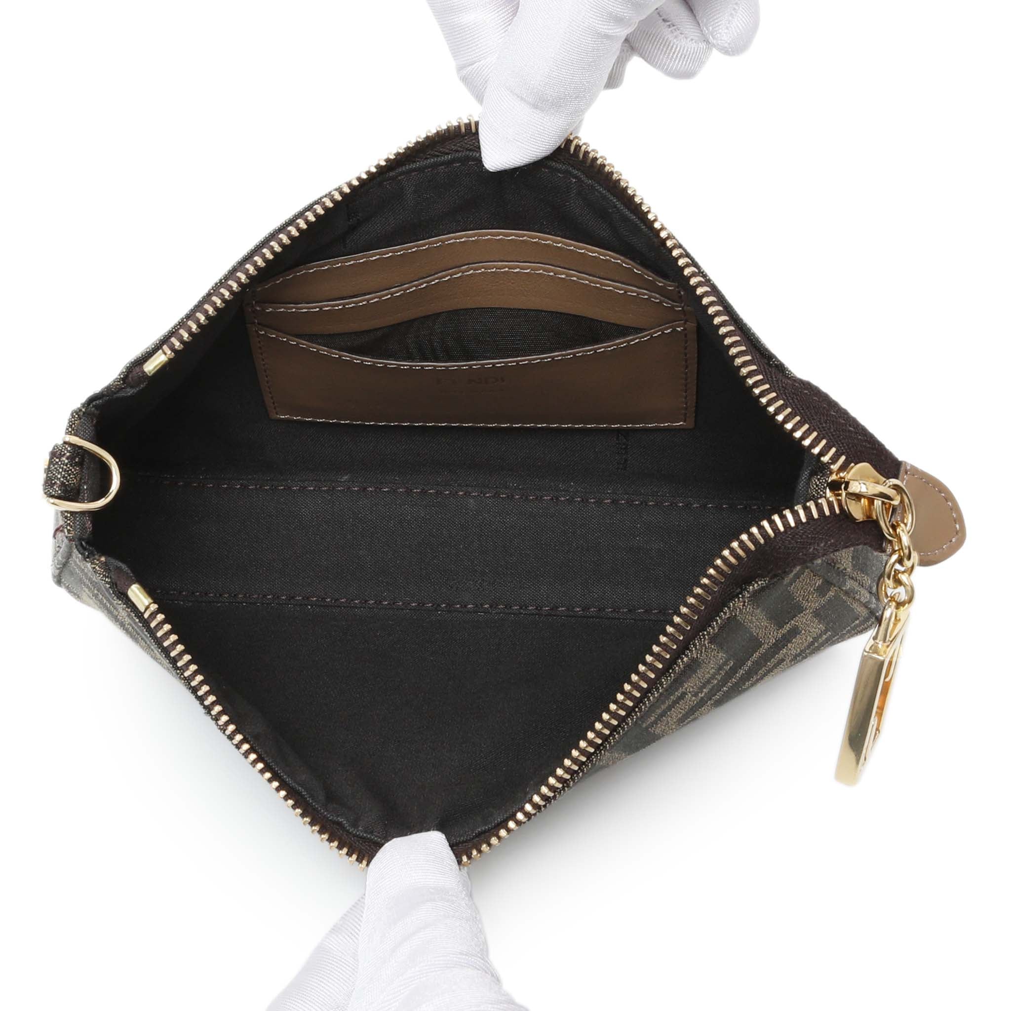 Fendi Fabric Jacquard Vitello Grace FF 1974 Baguette Pouch