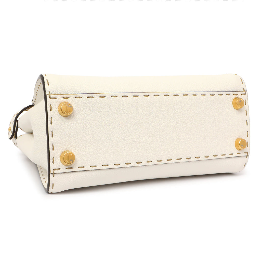 Fendi White Cuoio Romano Selleria Mini Peekaboo Iconic Satchel