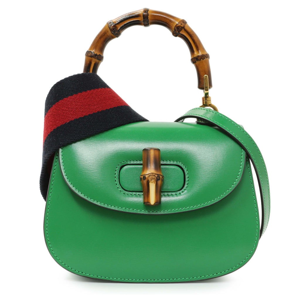 Gucci Green Calfskin Mini Bamboo 1947 Top Handle Bag
