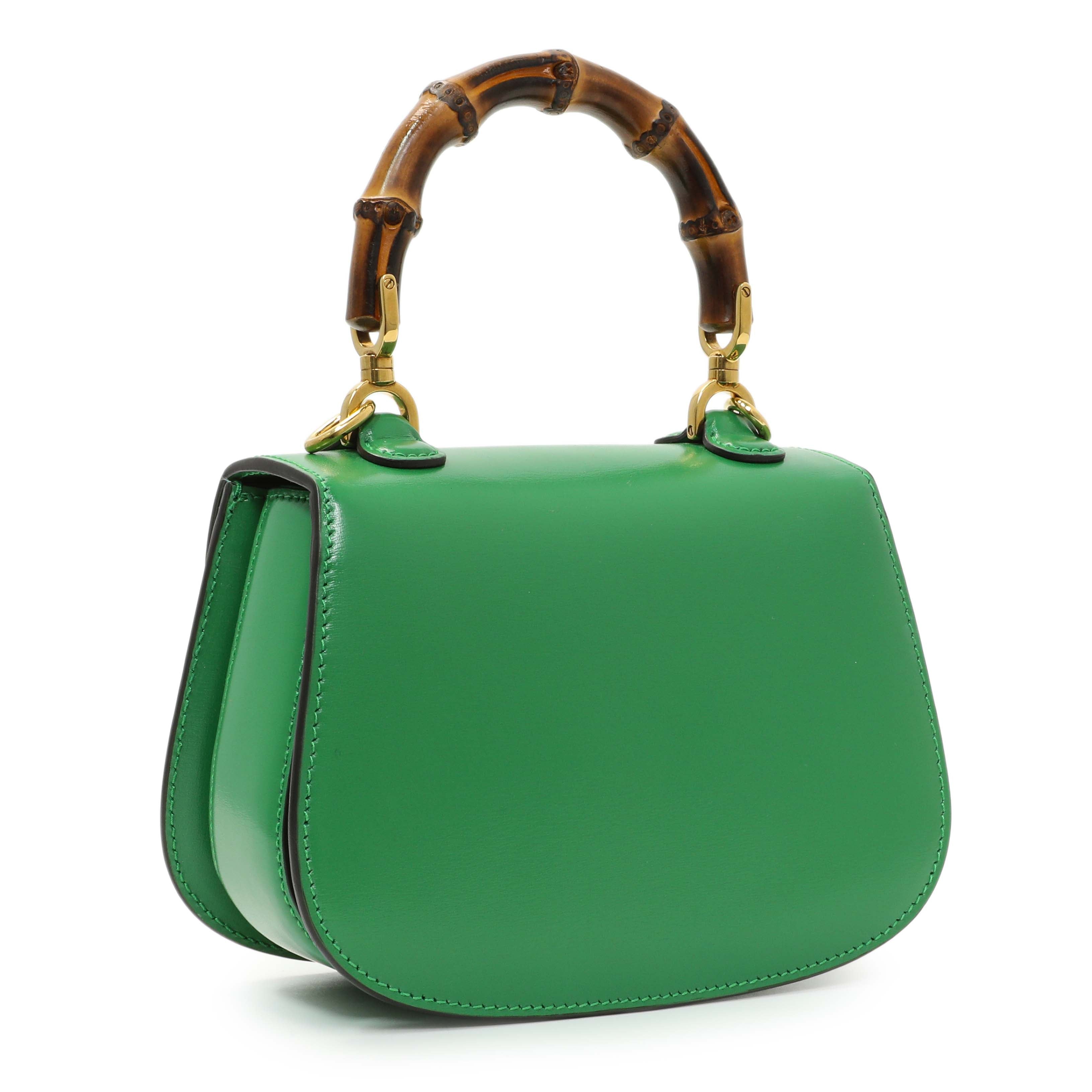 Gucci Green Calfskin Mini Bamboo 1947 Top Handle Bag