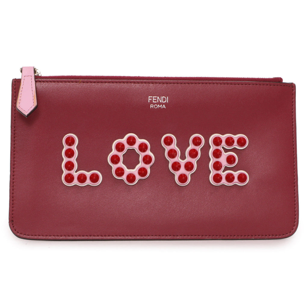 Fendi Love Studded Vitello Liberty Zip Pouch