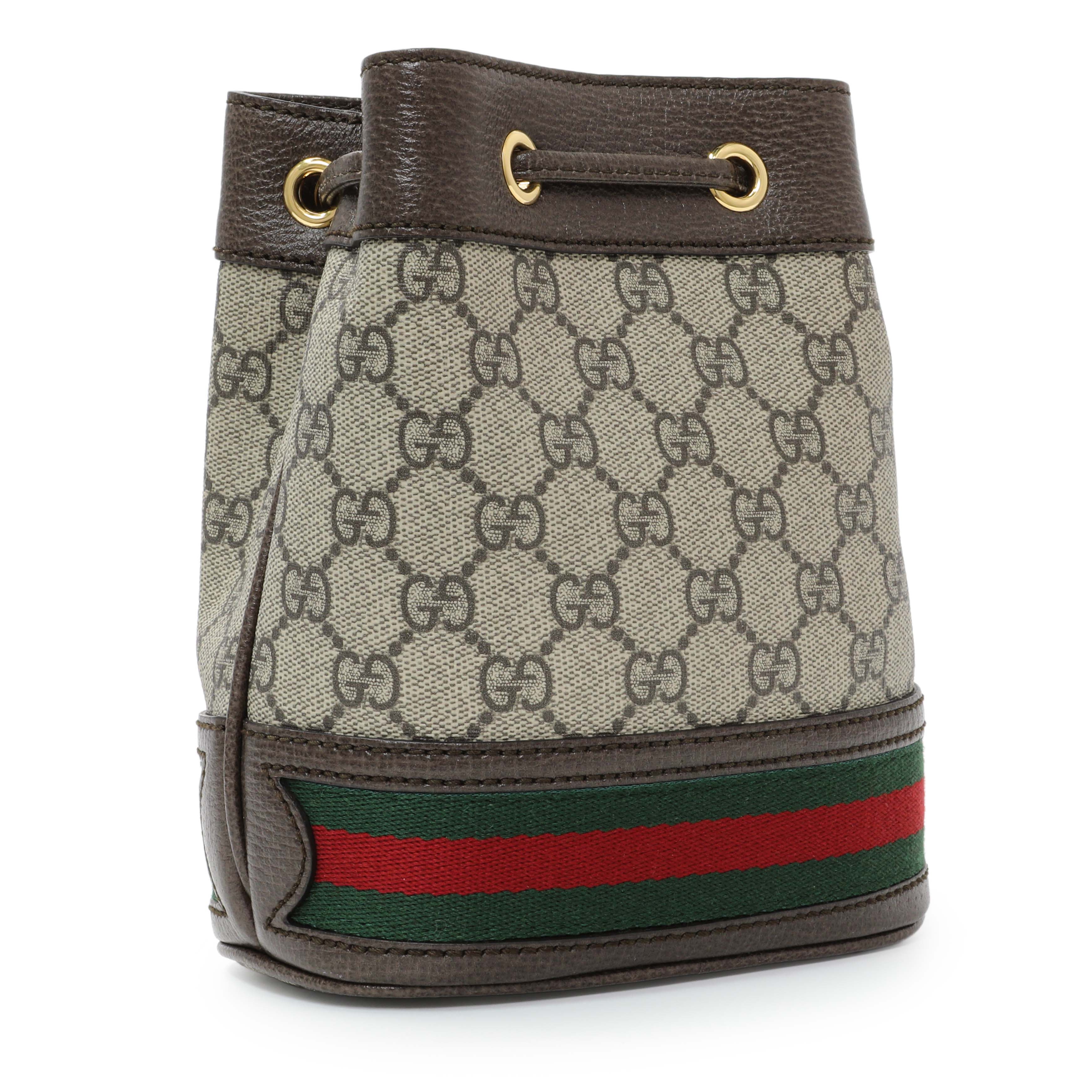 Gucci GG Supreme Monogram Web Mini Ophidia Bucket Bag