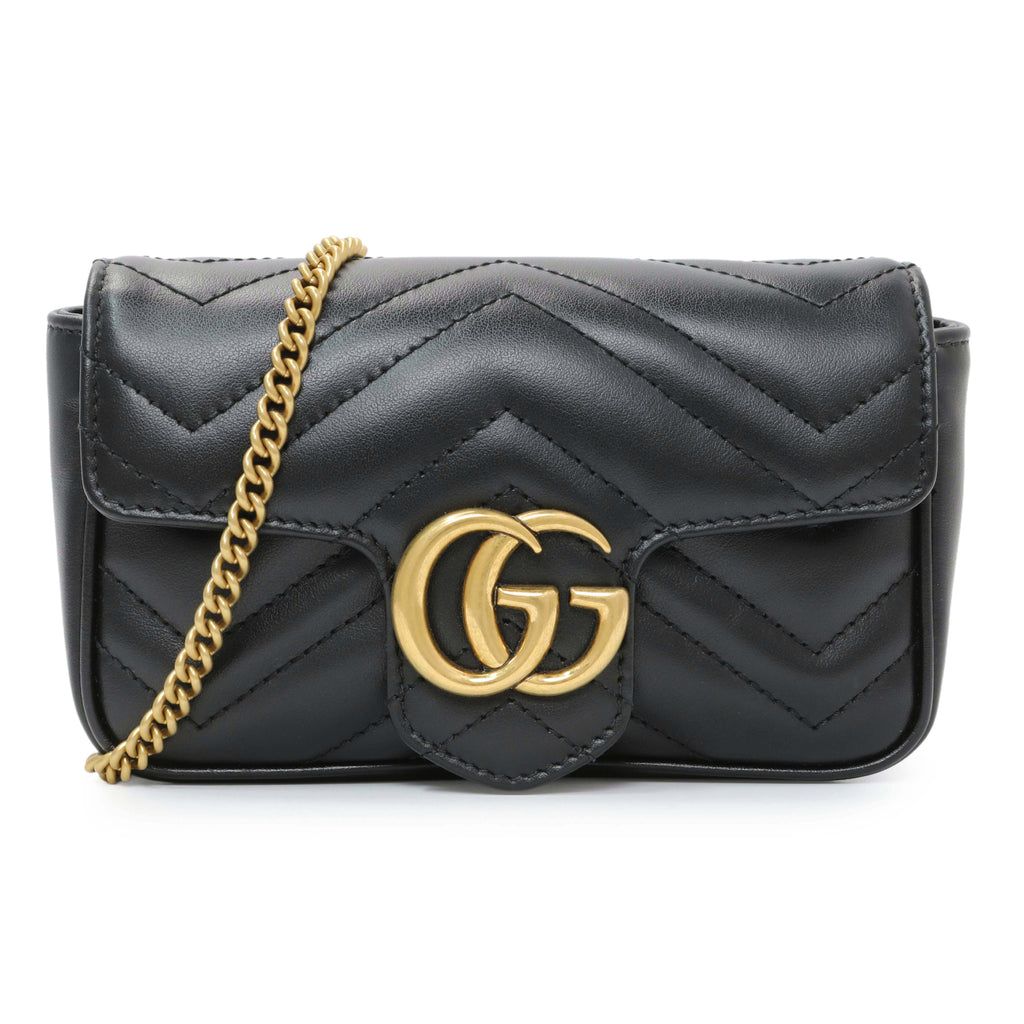 Gucci Black Calfskin Matelasse Super Mini GG Marmont