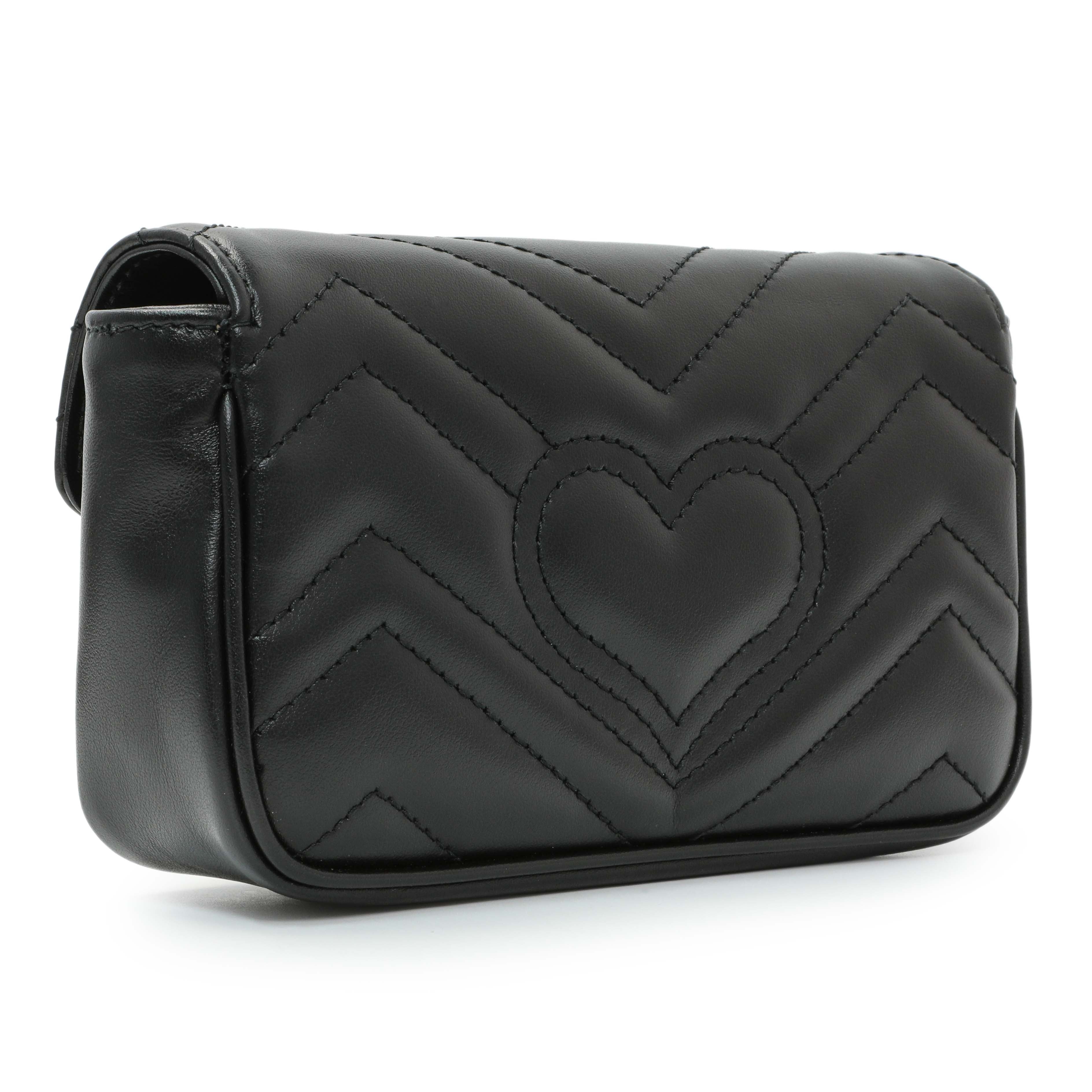 Gucci Black Calfskin Matelasse Super Mini GG Marmont