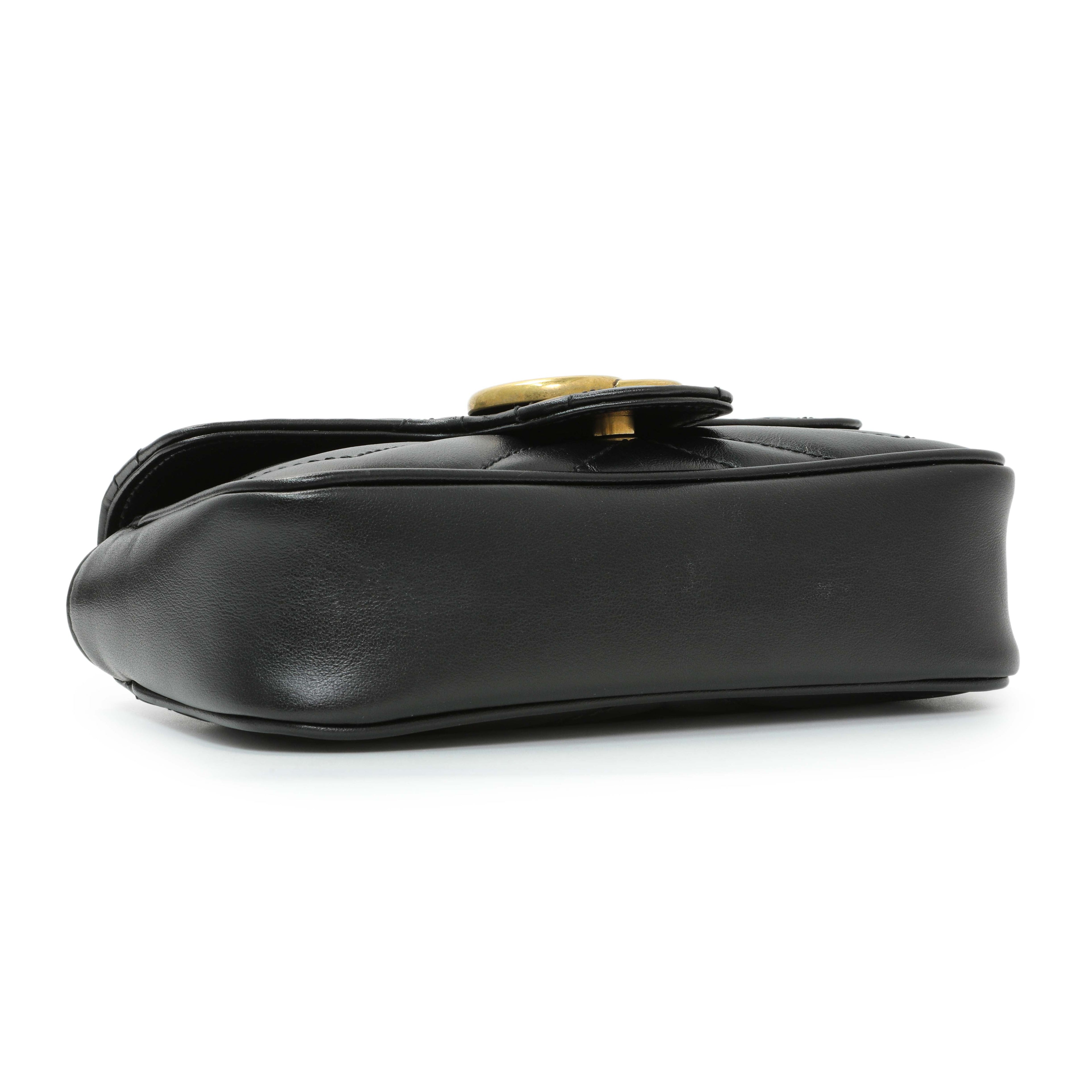 Gucci Black Calfskin Matelasse Super Mini GG Marmont