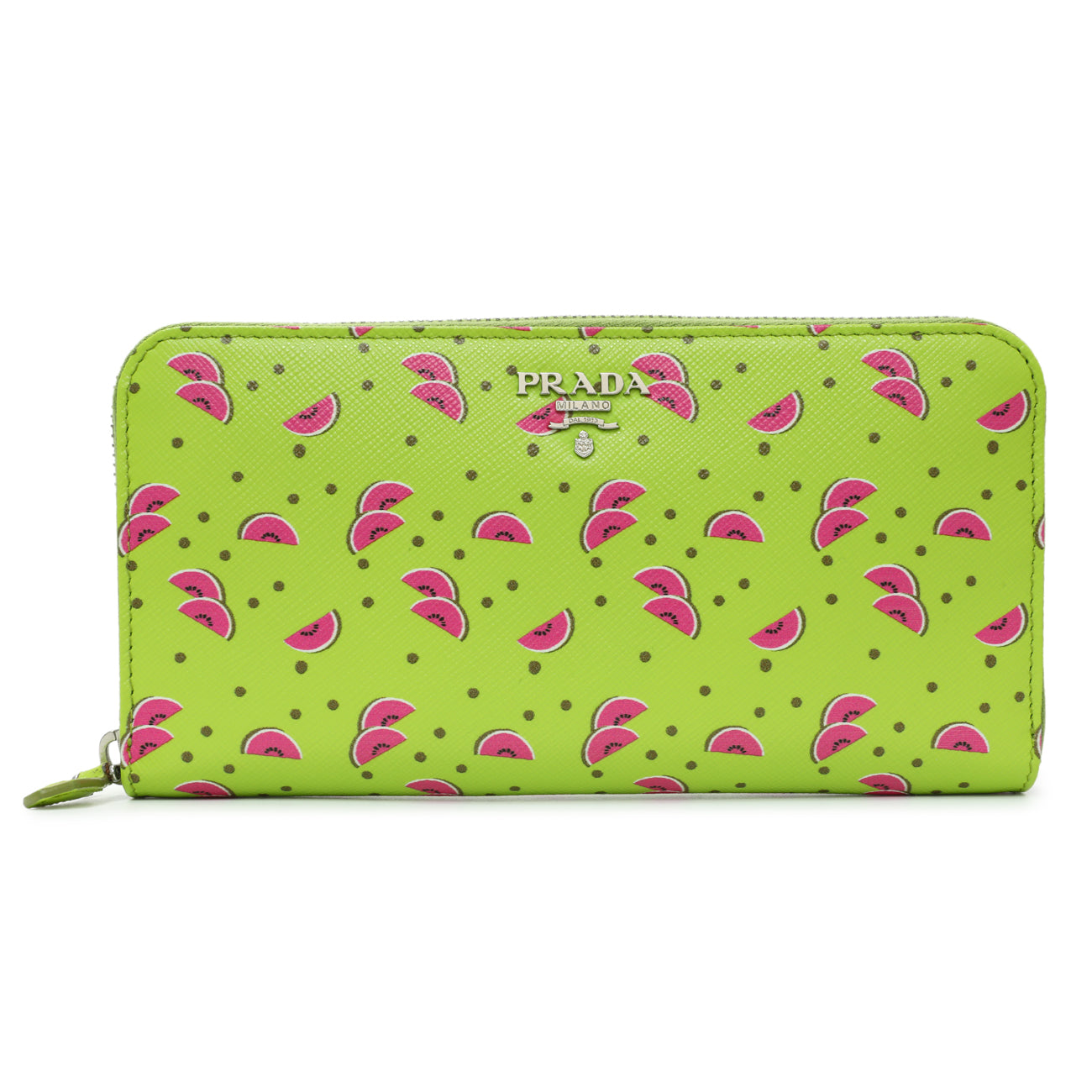 Prada Watermelon Print Saffiano Zip Around Wallet