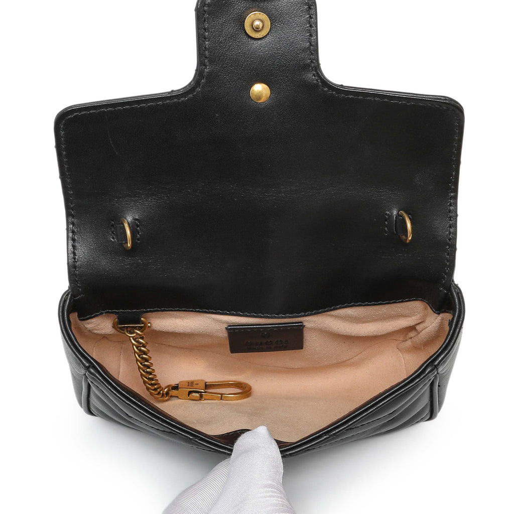 Gucci Black Calfskin Matelasse Super Mini GG Marmont