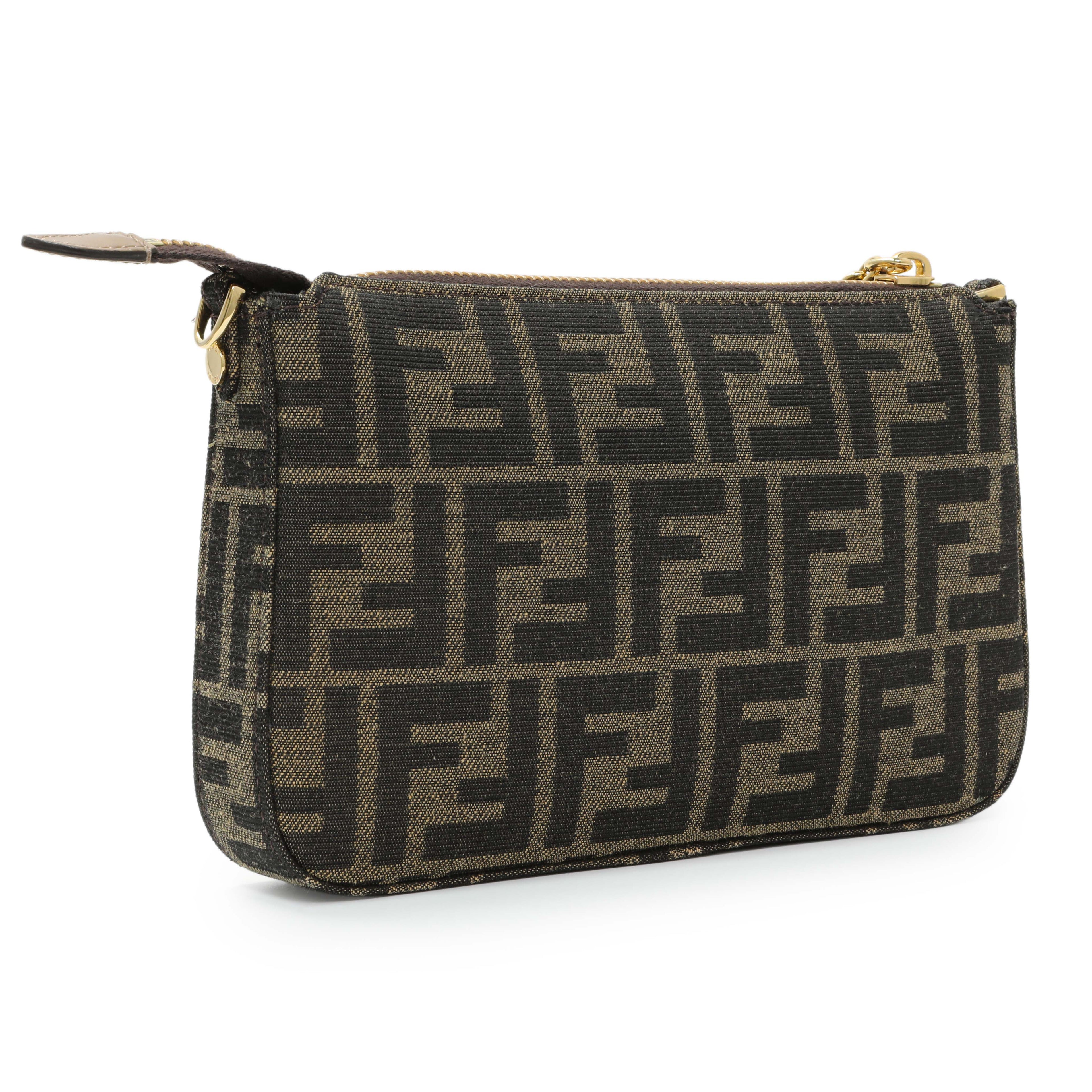 Fendi Fabric Jacquard Vitello Grace FF 1974 Baguette Pouch