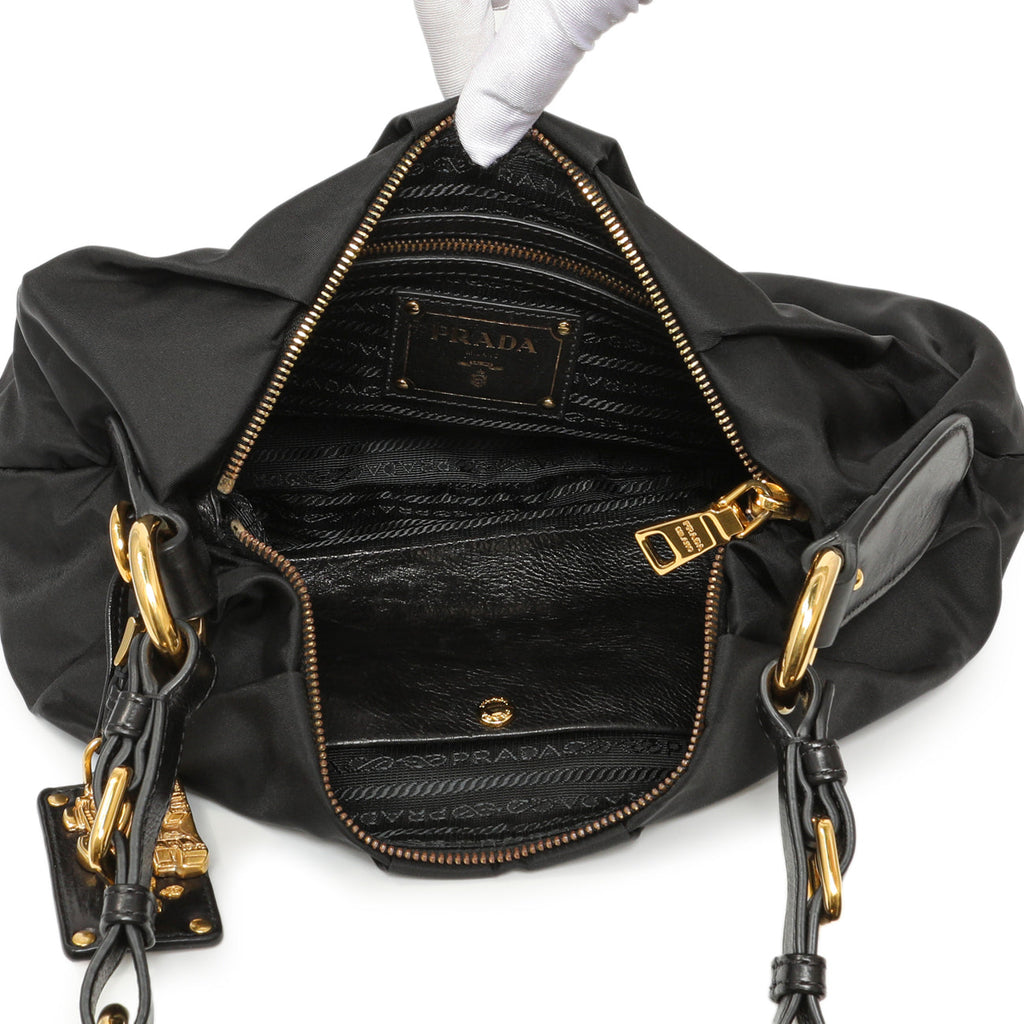 Prada Black Nylon Pleated Hobo