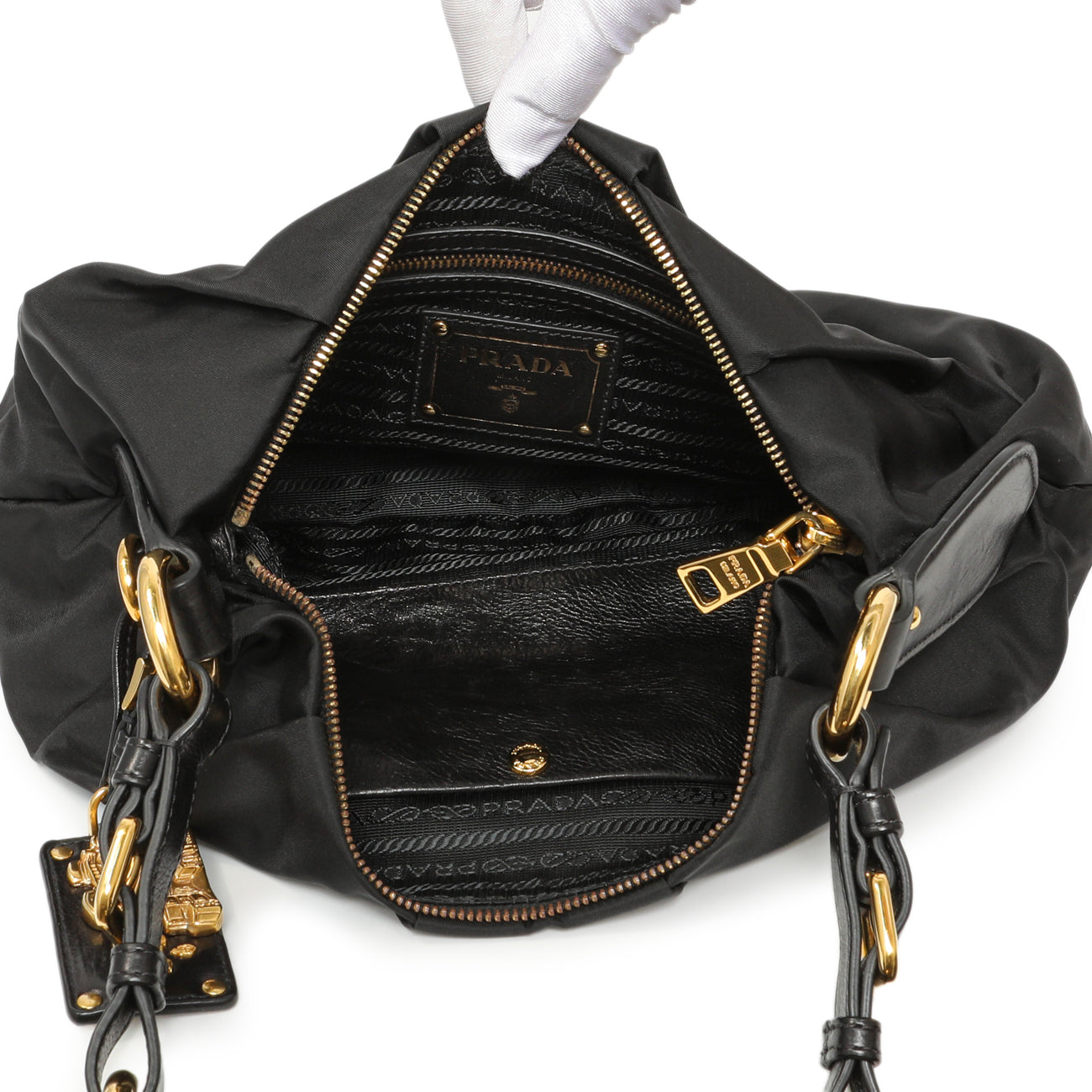 Prada Black Nylon Pleated Hobo
