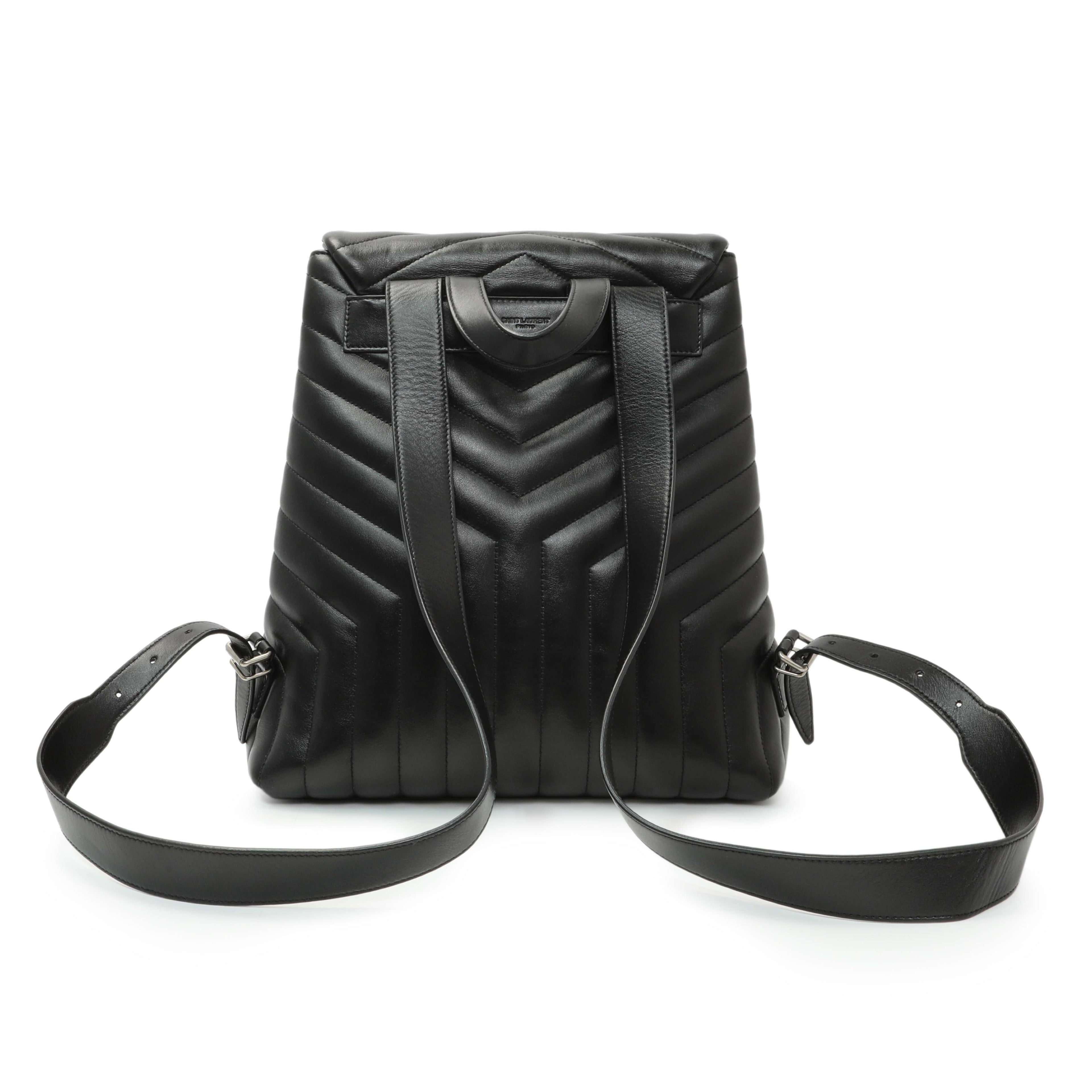 Saint Laurent Black Calfskin Y Quilted Monogram Medium Loulou Backpack